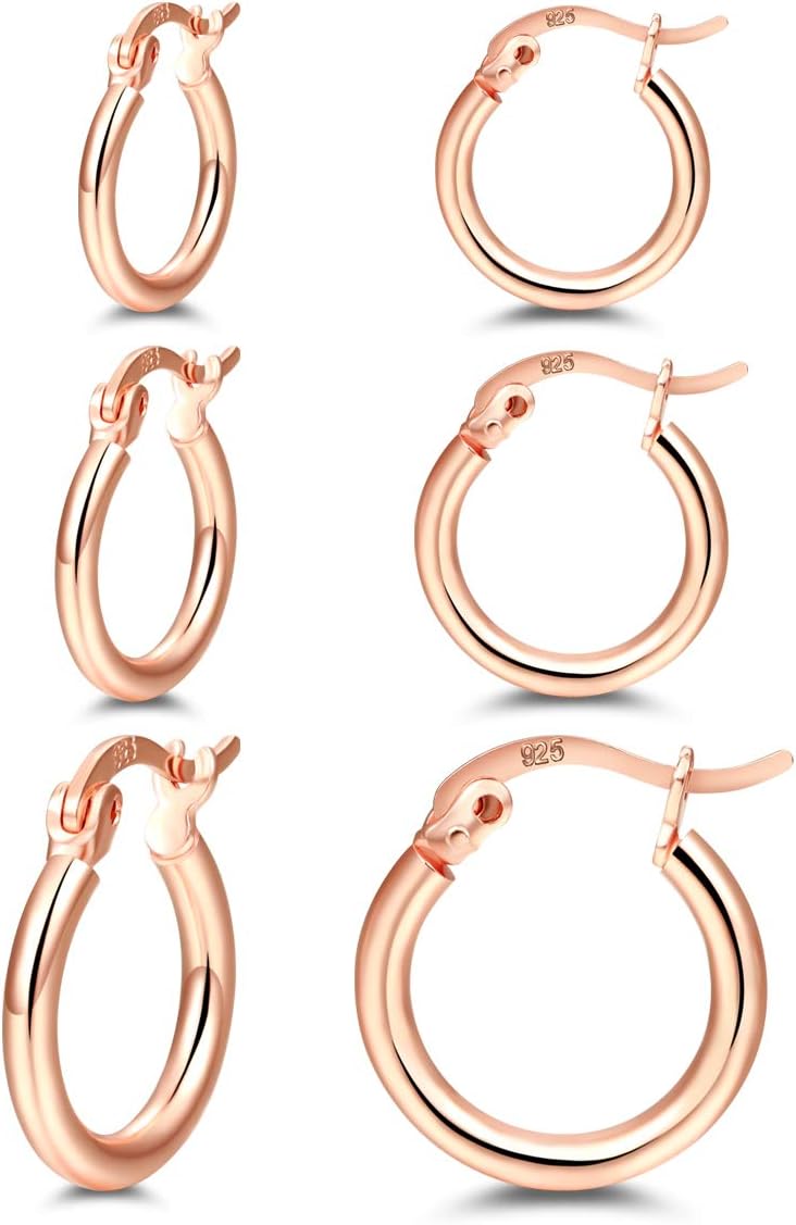 14K Gold Plated Hoop Earrings for Women, 4 Pairs Sterling Silver Post Small Hoops, Gold Huggie Earrings Set for Women Men (13mm 15mm 20mm 25mm)