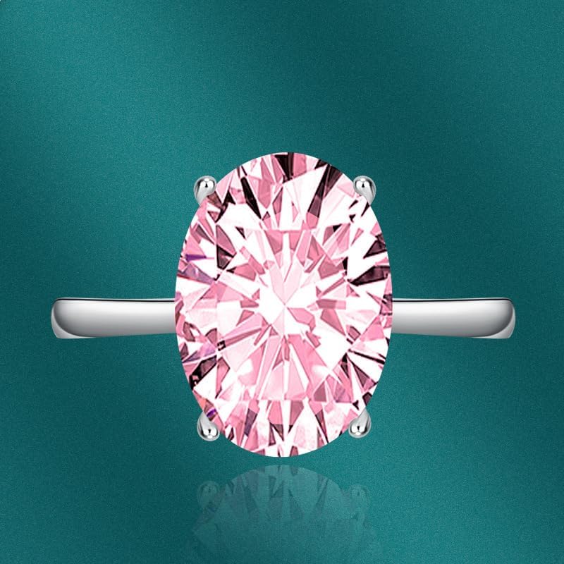 FLYYQMIAO 3CT 925 Sterling Silver Engagement Rings Oval Cut Solitaire Cubic Zirconia CZ Promise Adjustable Rings for Her Wedding Bands for Women Simulated Diamond Birthstone Open Rings(Pink) - Image 3