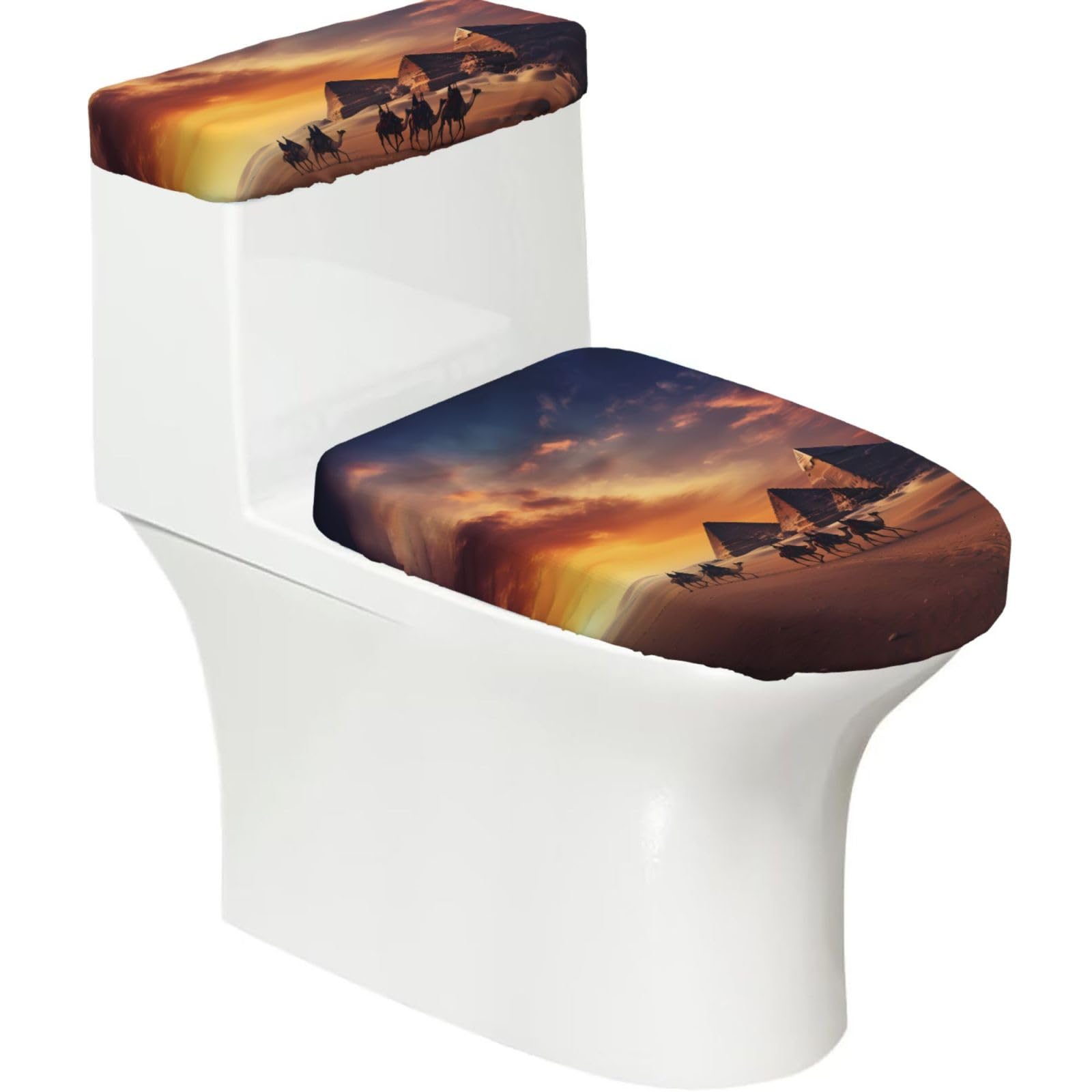 Mrowyc Black Pyramids Printed Toilet Seat Set - Set Of 2 - Universal Toilet Seat Cover - Housewarming Birthday Christmas Gift