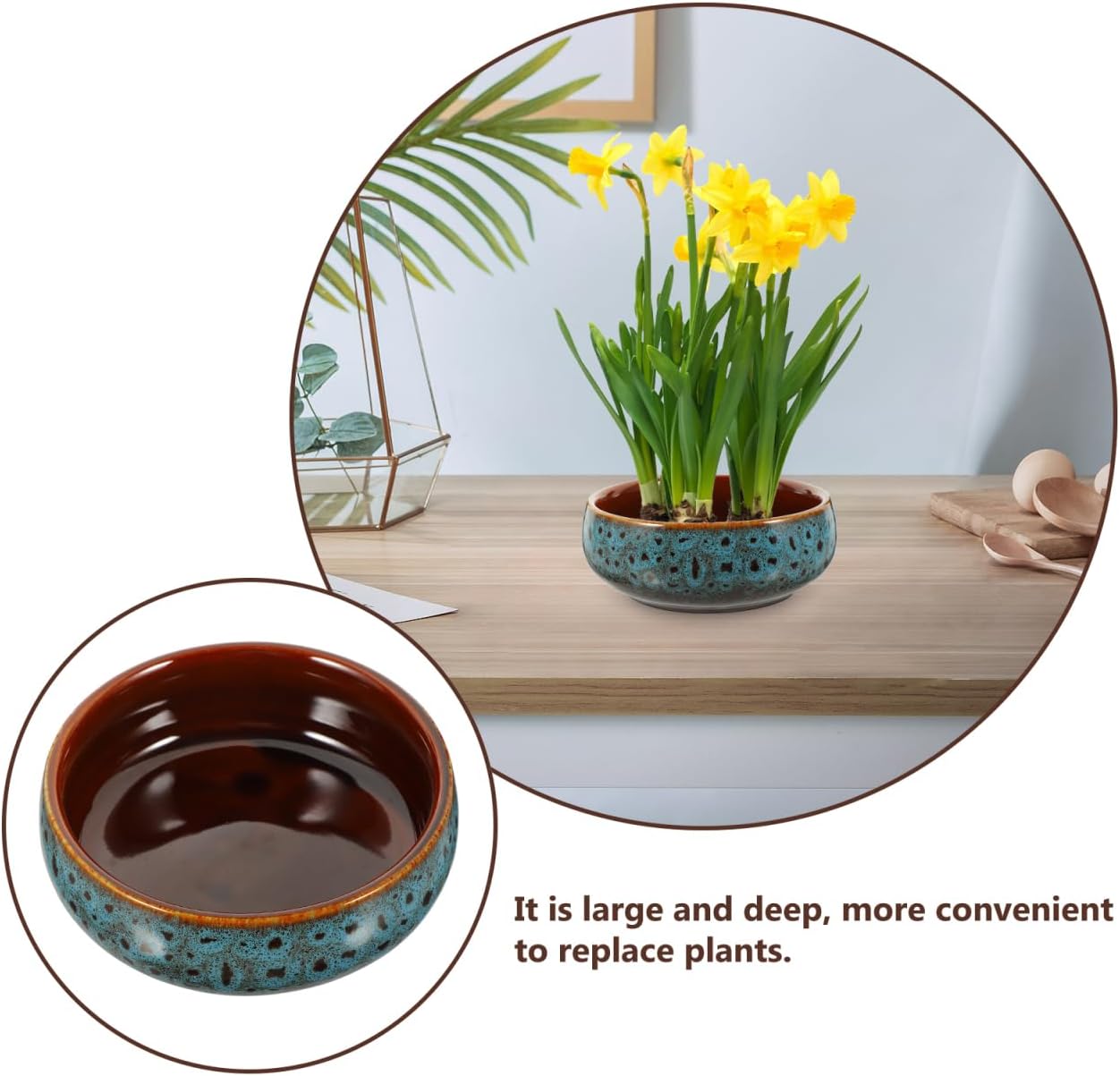 Milisten Hydroponic Plant Pot Ceramic Water Lily Bowl Narcissus Planter Large Deep Indoor Outdoor Flowerpot with Water Storage for Balcony Garden