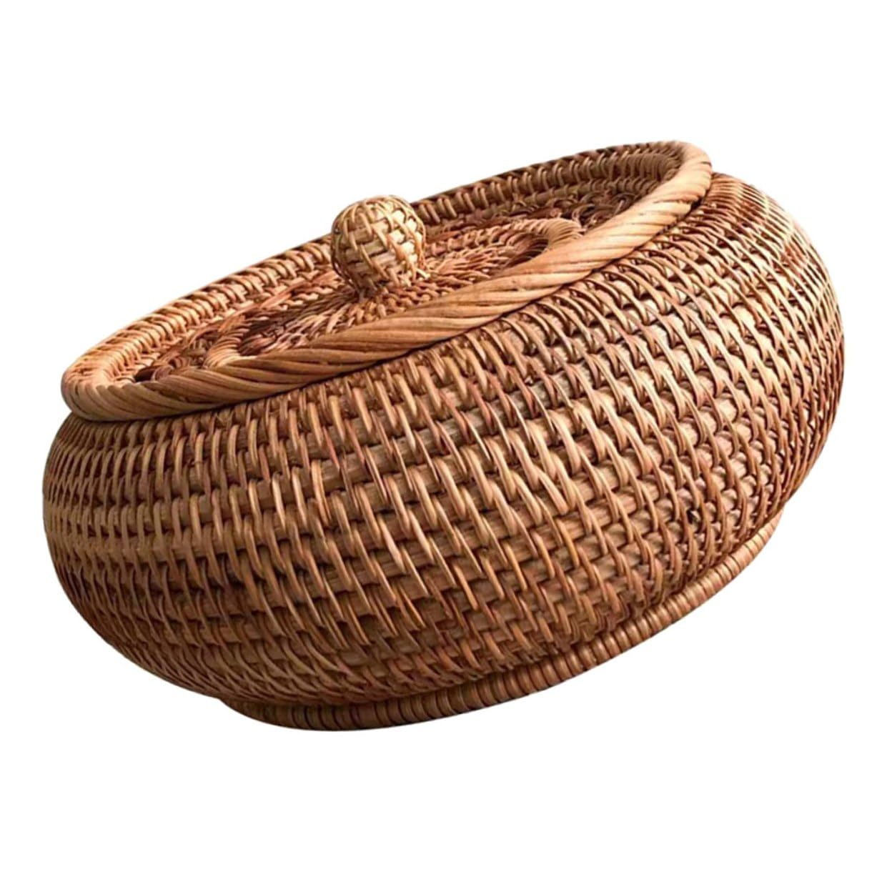 Veemoon Cesto Porta Dolci in Rattan Intrecciato Contenitore Versatile Coperchio per Snack e Dolci, per Regalo di Inaugurazione Casa o Studio