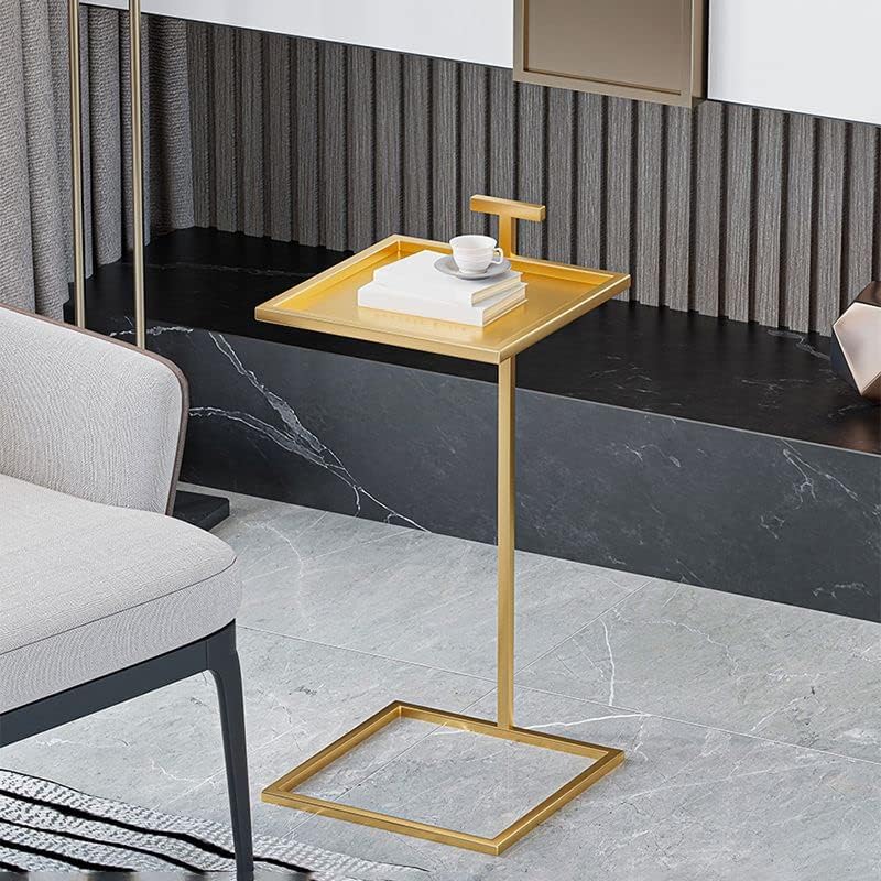 Miniatura 2 de CraftThink Mesa auxiliar pequeña, mesa auxiliar cuadrada moderna de mediados de siglo, mesa auxiliar de metal C de 23 pulgadas de alto, mesa