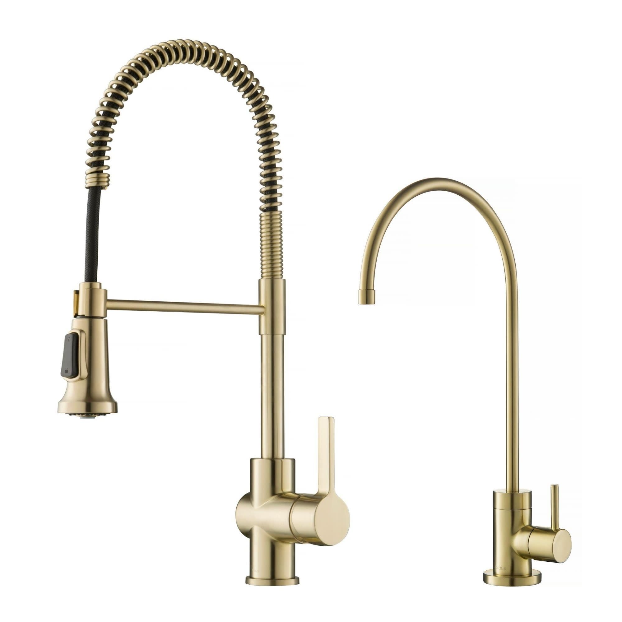 KRAUS Britt Commercial Style Kitchen Faucet and Purita Water Filter Faucet Combo in Spot Free Antique Champagne Bronze, KPF-1690-FF-100SFACB