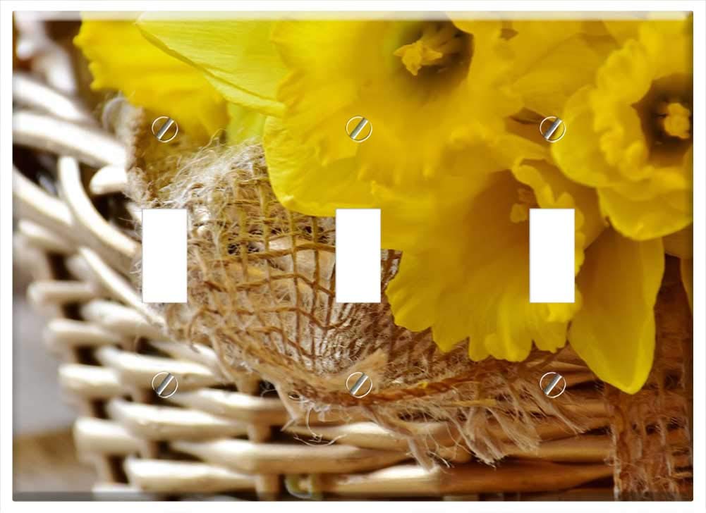 Switch Plate Triple Toggle - Daffodils Yellow Spring Basket Blossom Bloom
