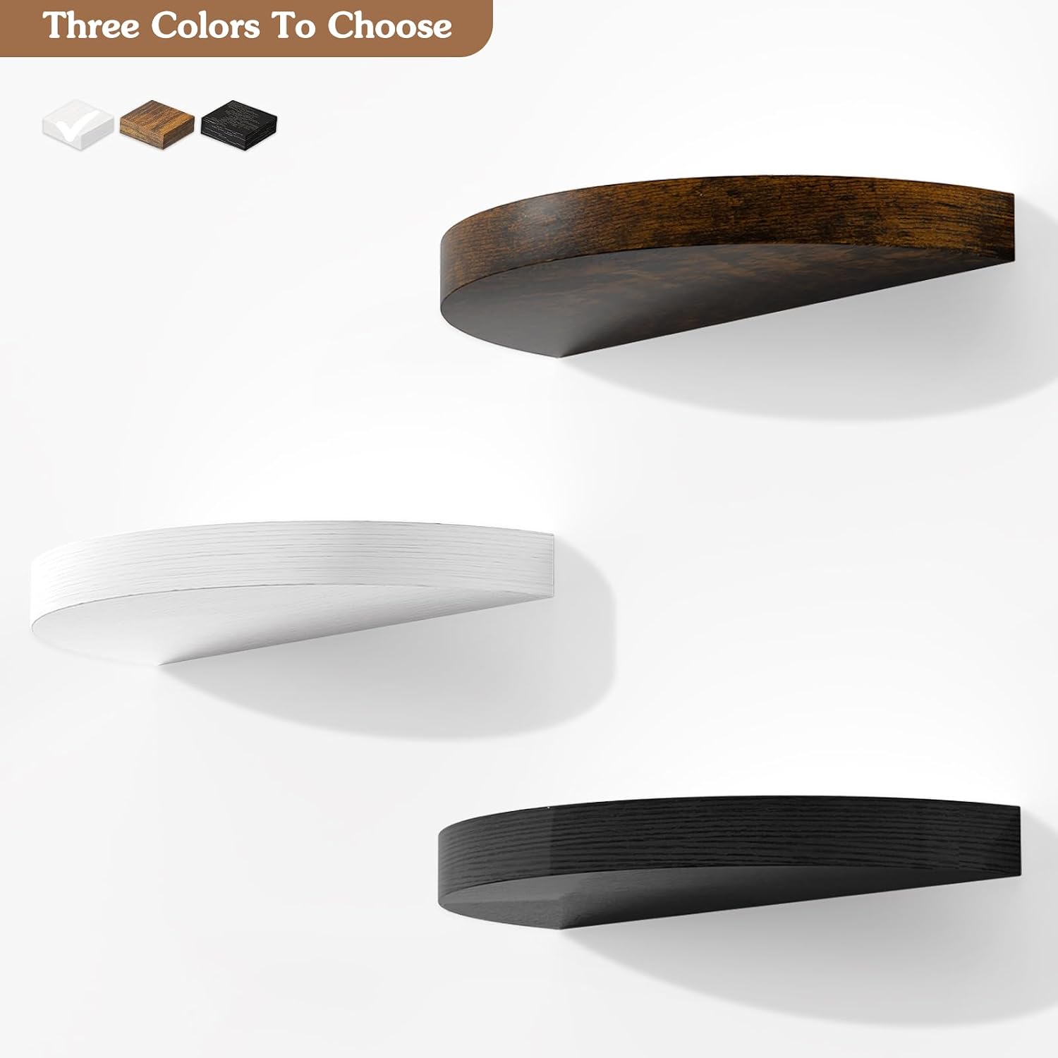 Olakee Floating Shelves for Wall Set of 3, 15.4" Rustic Wood Wall Mounted Shelves for Bathroom, Bedroom, Living Room, Kitchen, Office – Heavy Duty Decorative Storage Shelves – White