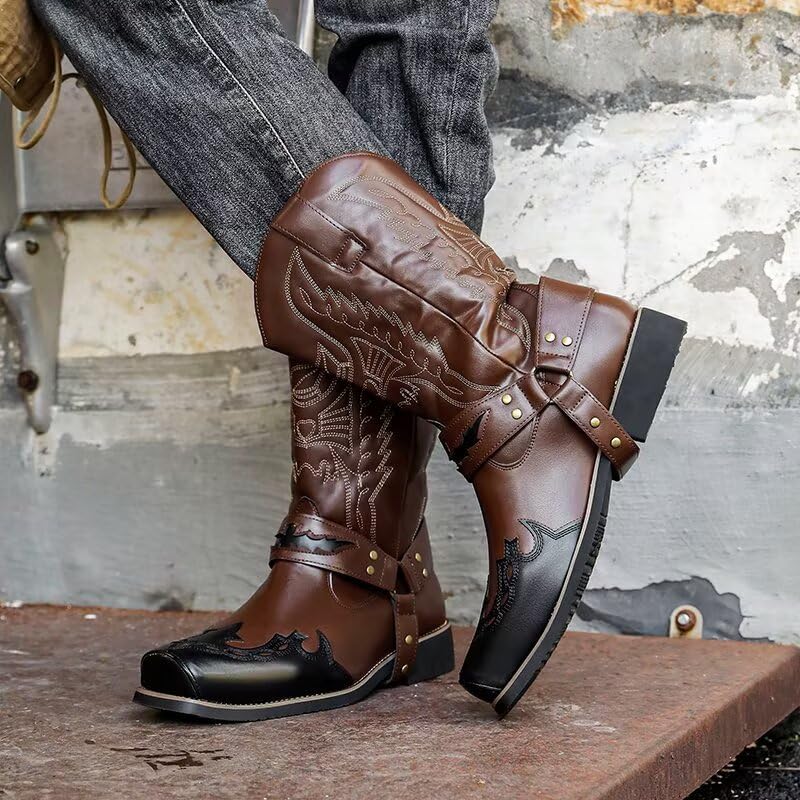 Image of Cowboy Boots for Men - Western Men's Boots with Classic Embroidered, Slip on Square Toe Boots, Slip Resistant Country Boots