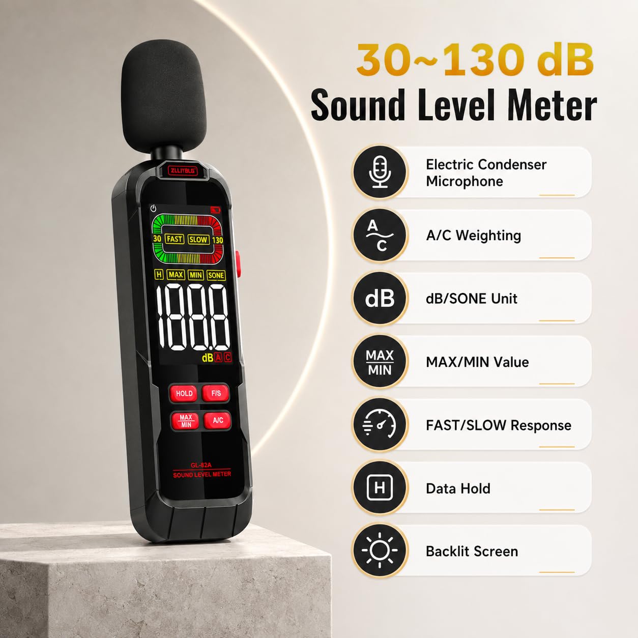 Decibel Meter, Digital Sound Decibel Meter - Range 30-130dB — Amazon image 7