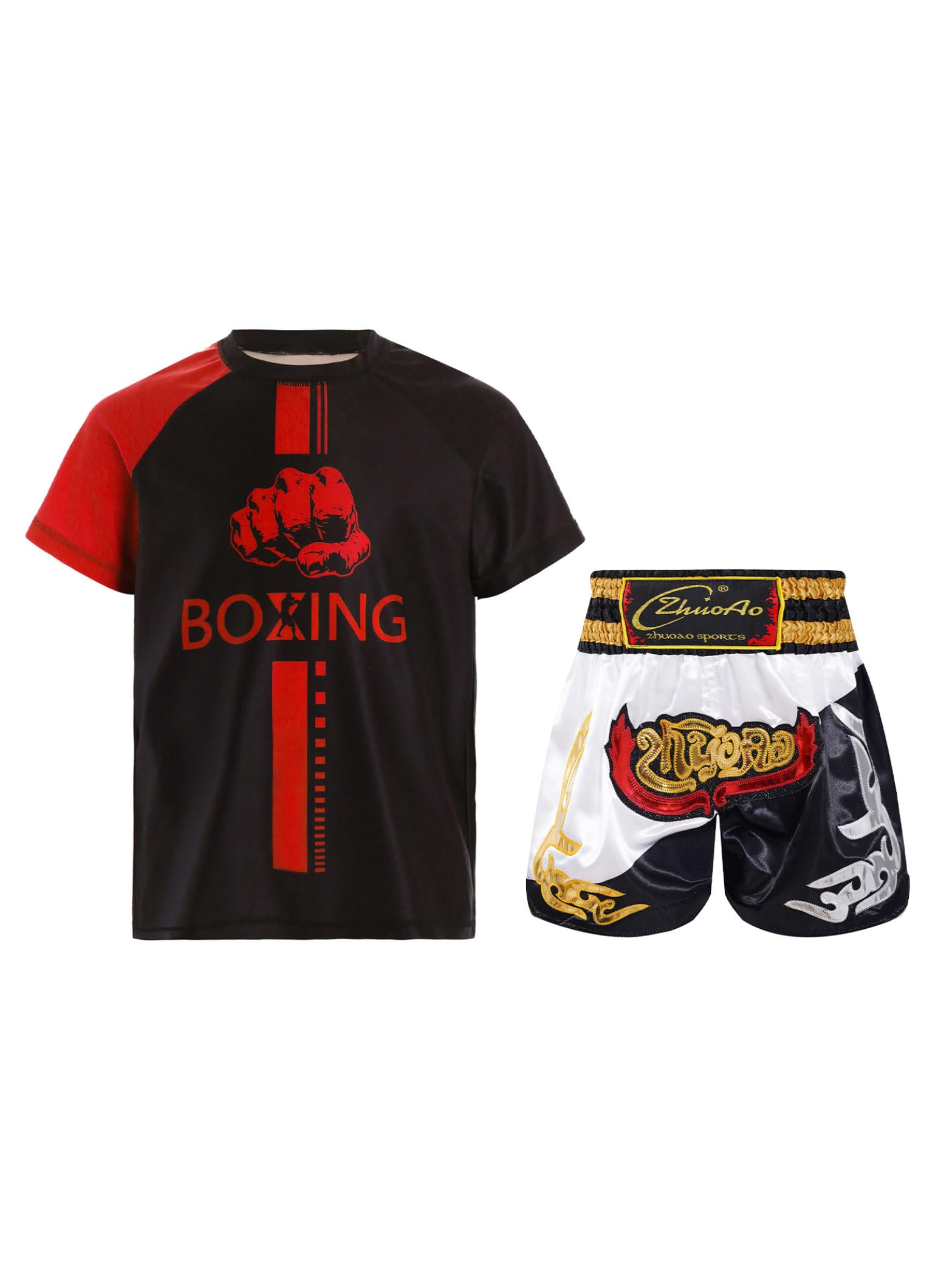 Ensemble de Boxe Muay Thai Enfant Garçon Hauts de Boxeur Short de Sport Entraînement Survêtements 5-16 Ans