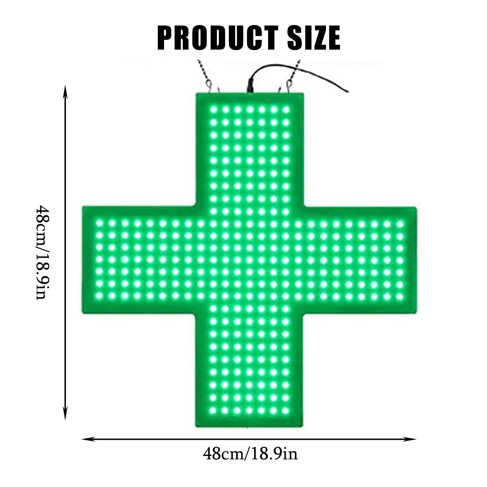 Insegna Croce Per Farmacia Con Catena Metallica Sospesa, Insegna Medica A Led, 3 Modalità Lampeggianti, Risparmio Energetico, Per Clinica, Farmacia, Arredamento Ospedali,Green-48 * 48cm