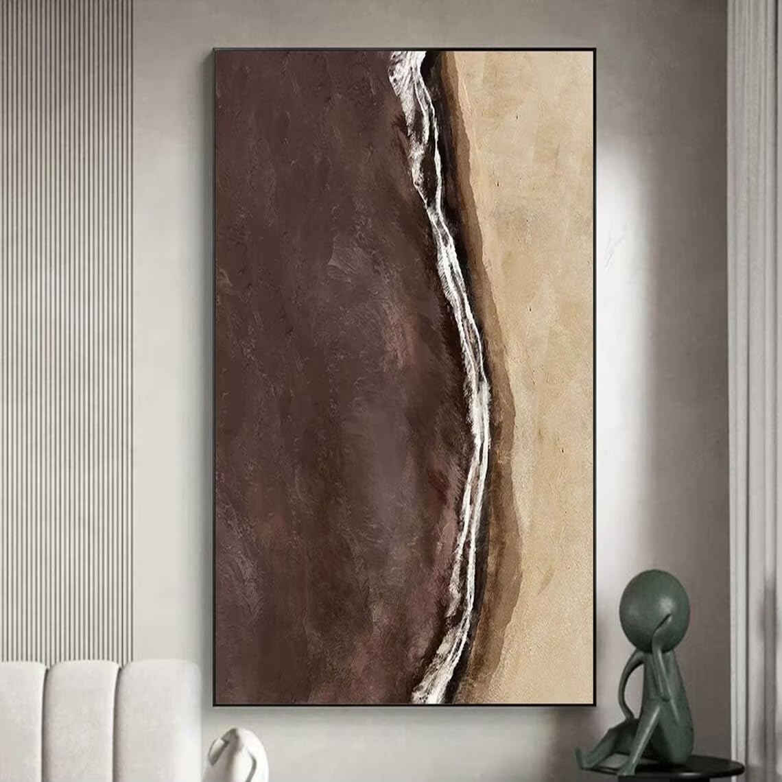 DFZEWKI Brown Black Painting Mural Brown Beige Black Abstract Painting Modern Abstract for Living Room Home Decor(40x80cm(16x31in)/No frame)