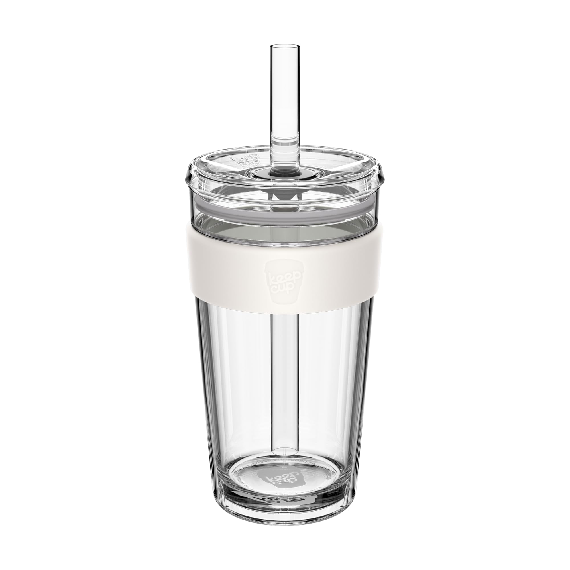 KeepCup Cold Cup - Longplay Double wall Glass Ice Coffee Tumbler with Lid and Straw - 16oz (454ml) - Chalk