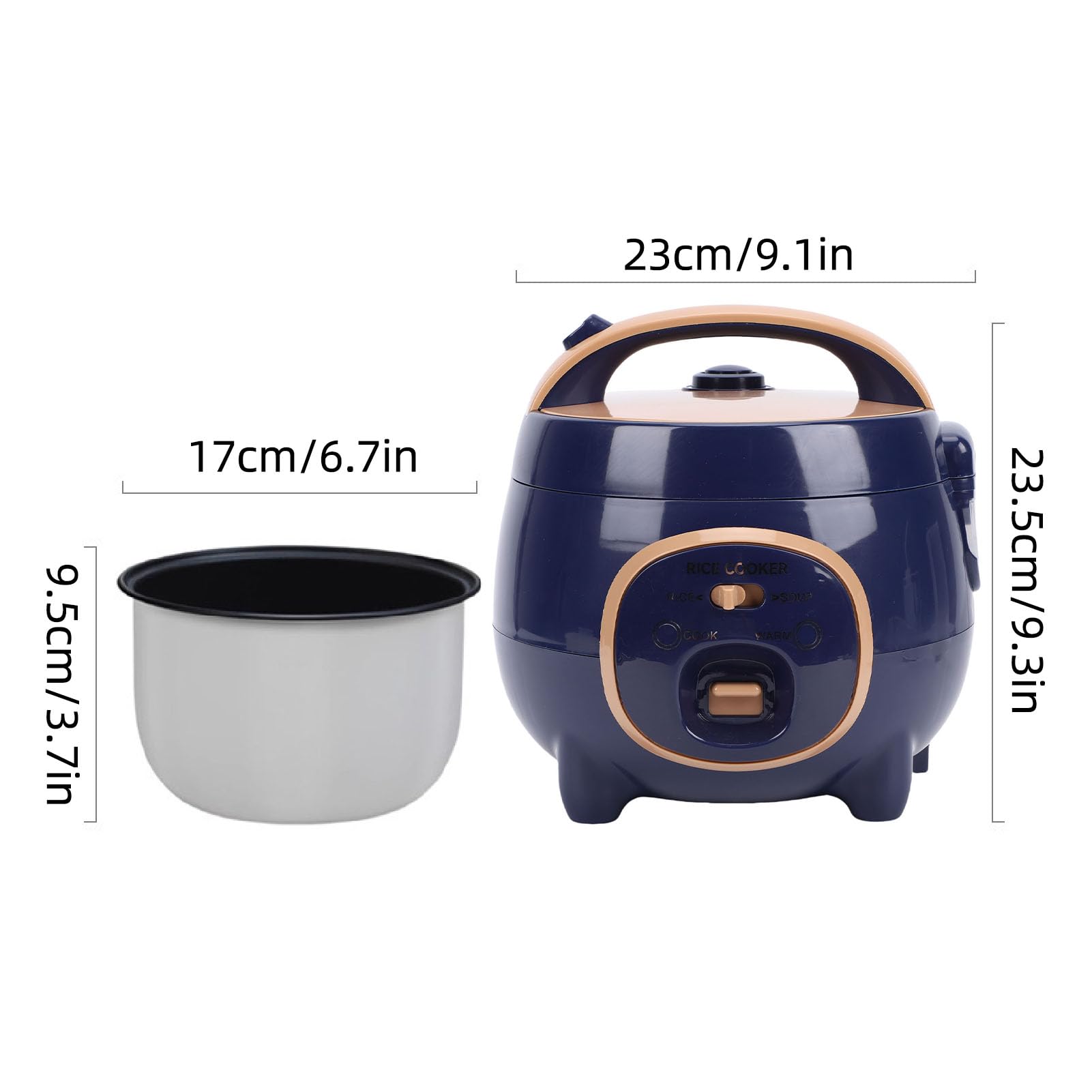 Fockety Mini-Reiskocher, 350 W, 1,8 L, Tragbarer Haferflockenkocher mit Dampfgarer, Abnehmbarer Antihaftbeschichteter Topf, Warmhaltefunktion, Suppenkocher für Eintöpfe, Getreide (EU-Stecker 220 V)