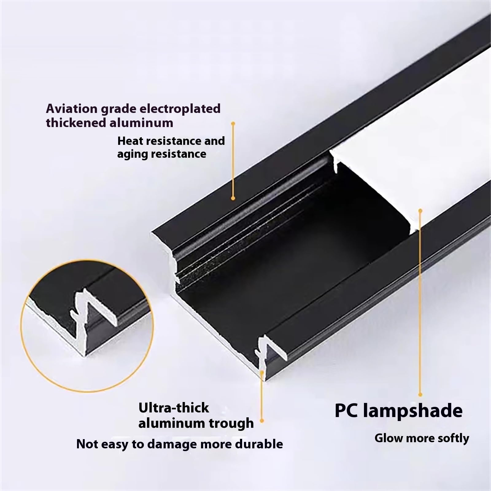 Difusor de Tira LED, Perfil de Aluminio en Forma de U, Color Negro, con Cubierta Blanca lechosa, Conectores para Tiras de Luces, Longitud 6 m,80 * 35 Without Edge