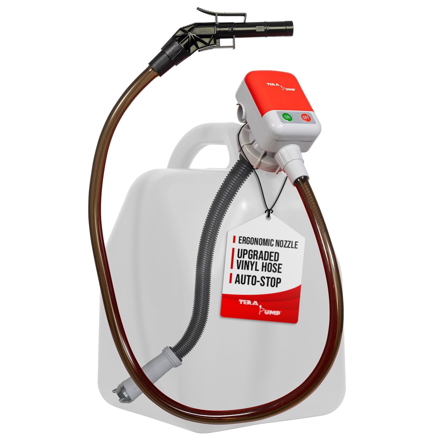 TERA PUMP 5th Gen. Overflow Protection Fuel Transfer Pump, Gas Fueling Made Easy, 3.25-ft Long Hose, Liquid Transfer Pump fits most Gas Cans at 2.7 GPM (Gas Diesel E85 E15 & more), Updated Oct 2024