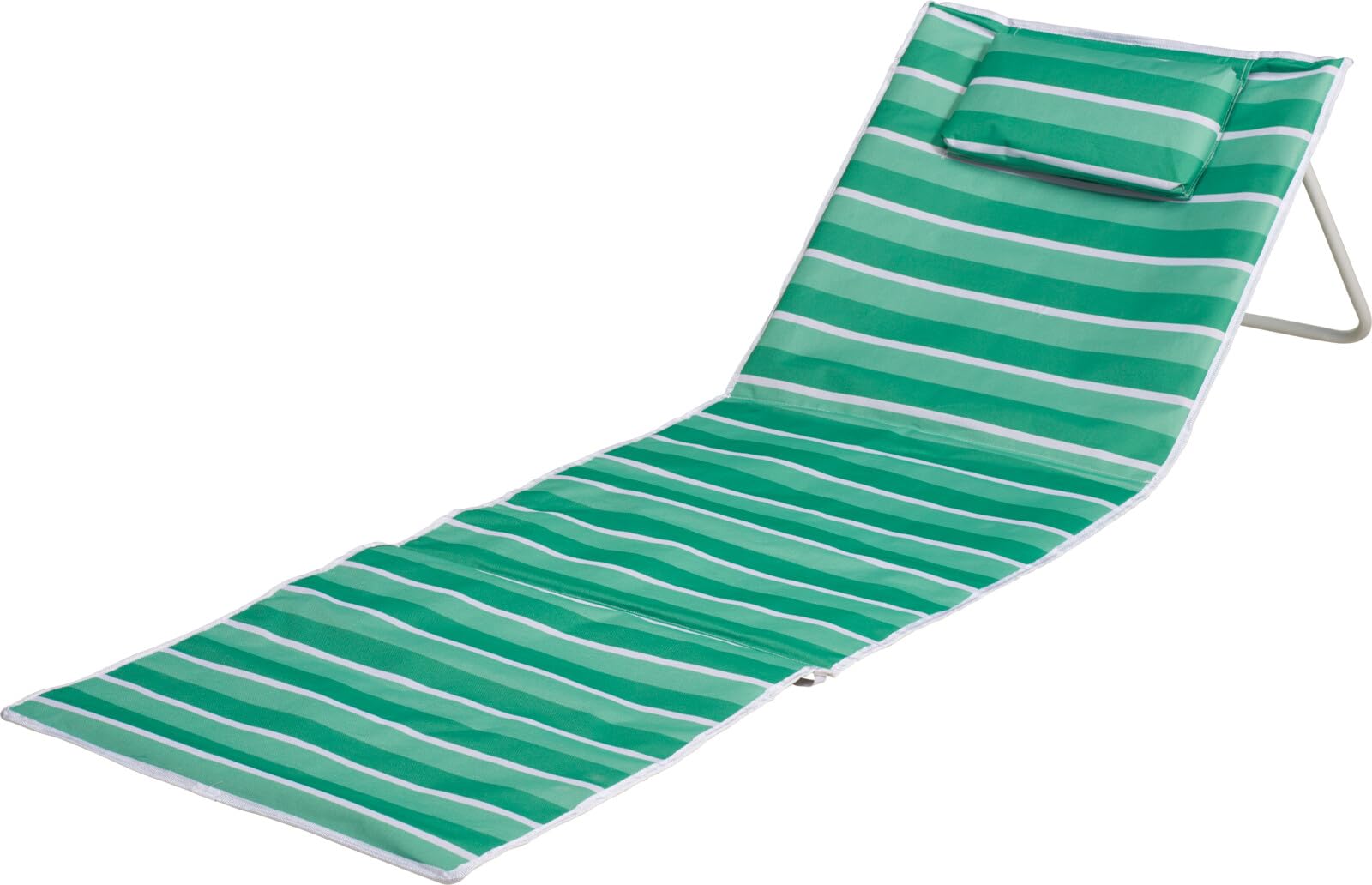 Envenzo Foldable Beach Mat with Pillow, Portable Reclining Sun Lounger Mat for Beach, Pool, Garden, Park and Travel, Green, 153 x 53 cm