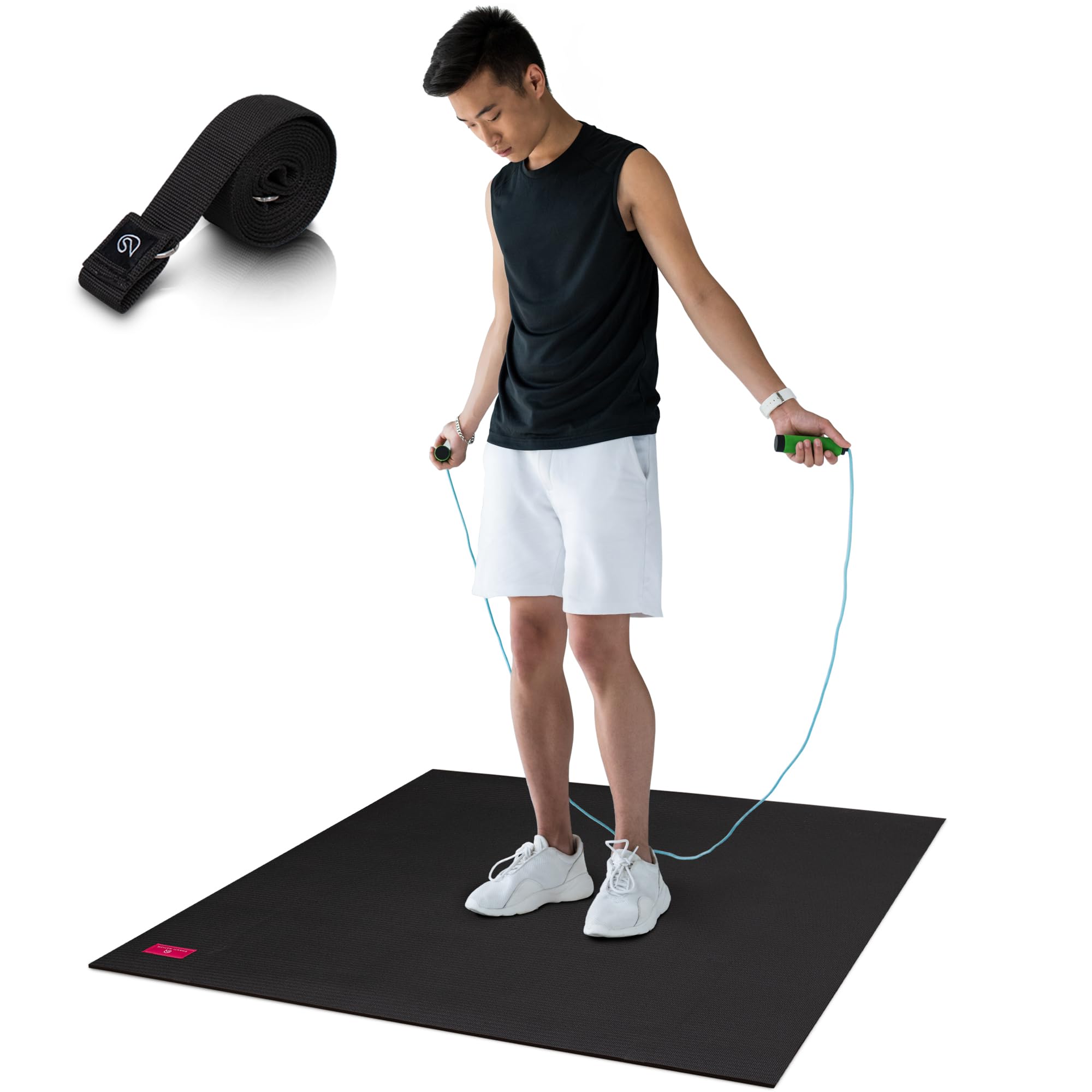 Cardio Mat 95 kompakte Fitnessmatte (95 x 95 cm) | inkl. Tragegurt, ideal zum Seilspringen, abriebfest, desinfizierbar, mit Schuhen benutzbar