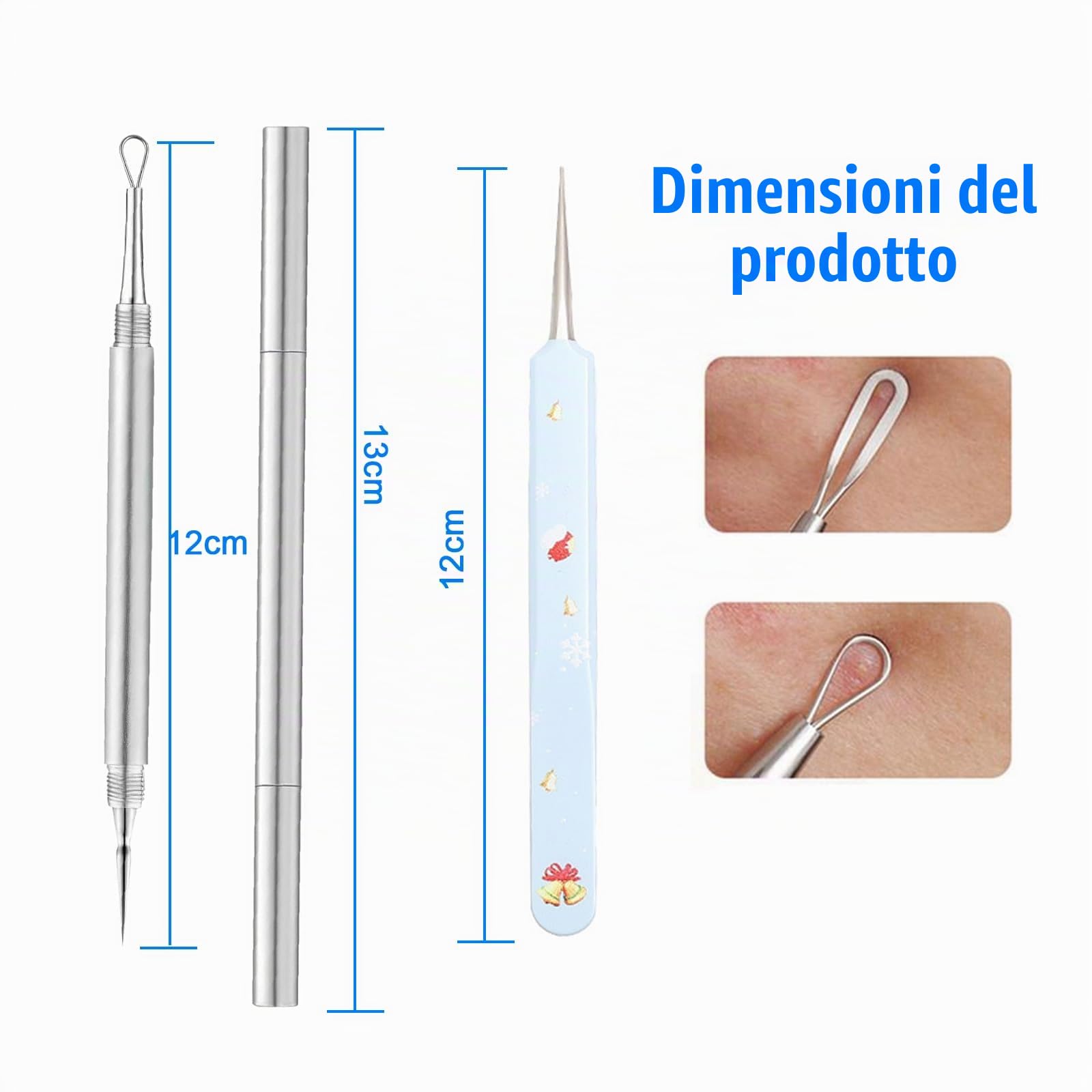 Estrattore di Punti Neri, Metallo 2 in 1 Ago per la Pulizia Dell'Acne, Schiaccia Punti Neri Strumenti, Rimozione di Punti Neri per Naso e Viso