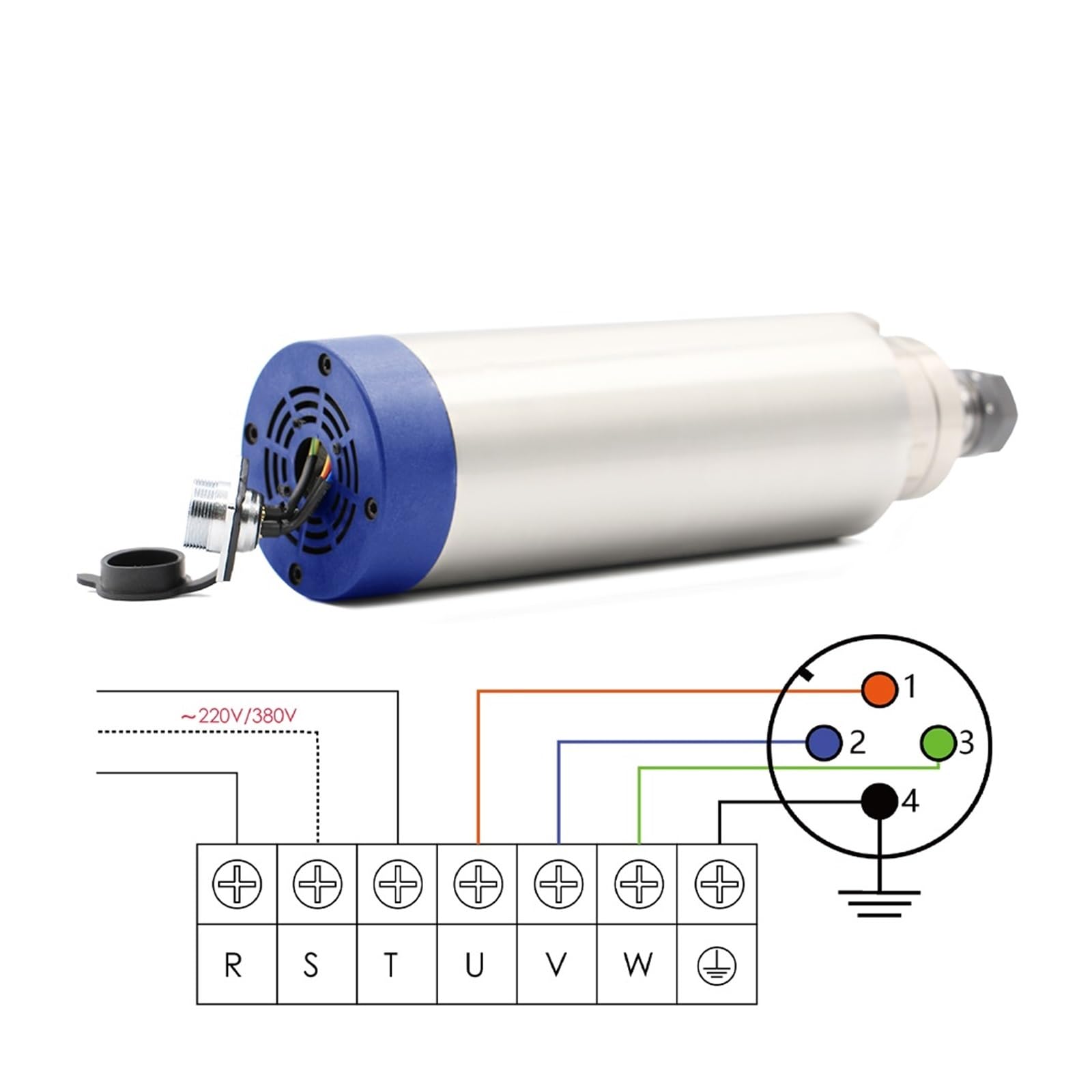Silnik wrzeciona 380V 2.2KW CNC silnik wrzeciona chłodzonego powietrzem ER20 4 szt. Łożyska ceramiczne 400 Hz 80mm wrzeciono chłodzące powietrze do grawerowania frezowanie(380V,Ceramic Ball Bearing)