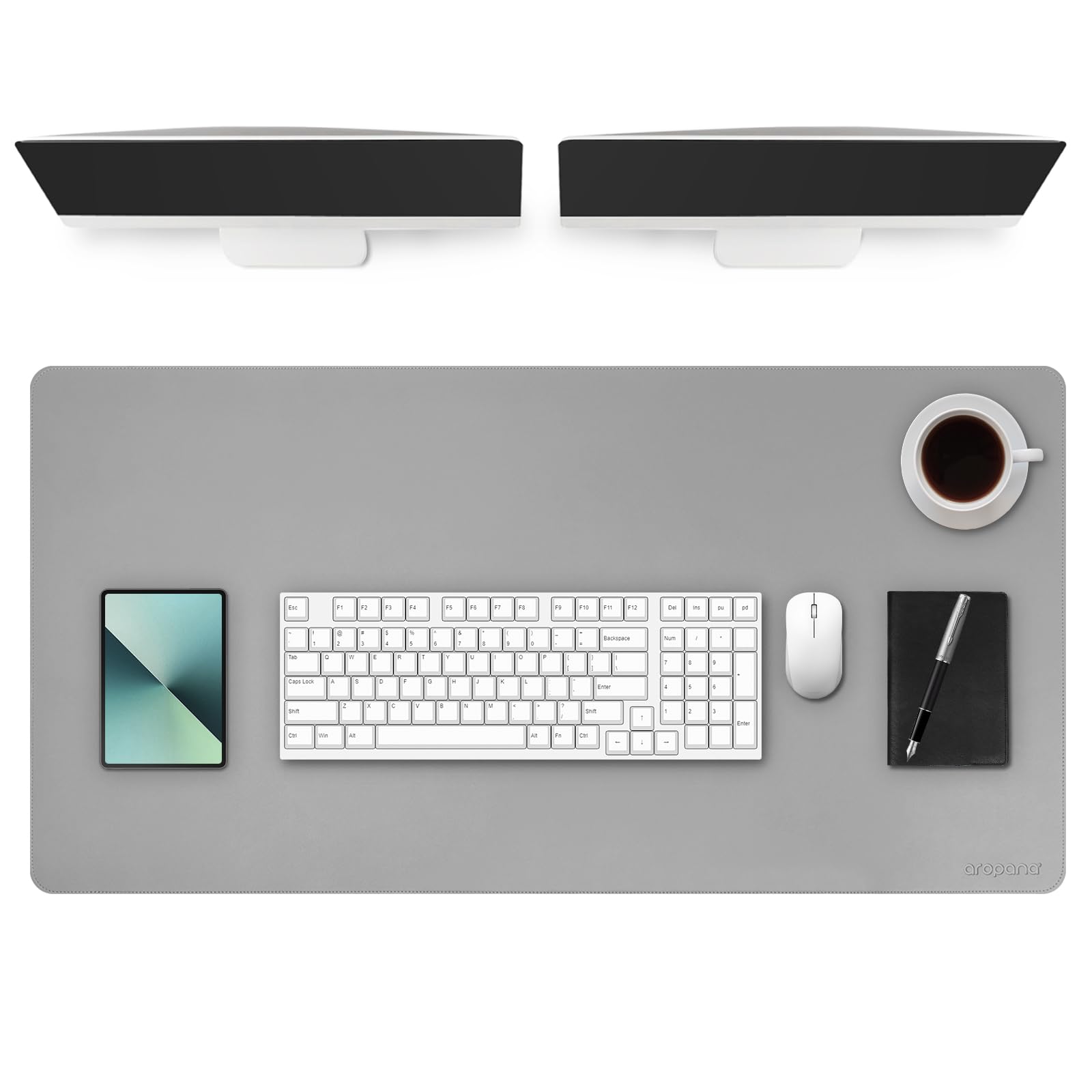 AROPANA Anti-Slip Extended Mouse Pad 120x60cm | PU Vegan Leather Desk Mat | Large Computer Desk Protector Pad with Suede Base for Keyboard, Laptop, Office & Home (Grey)