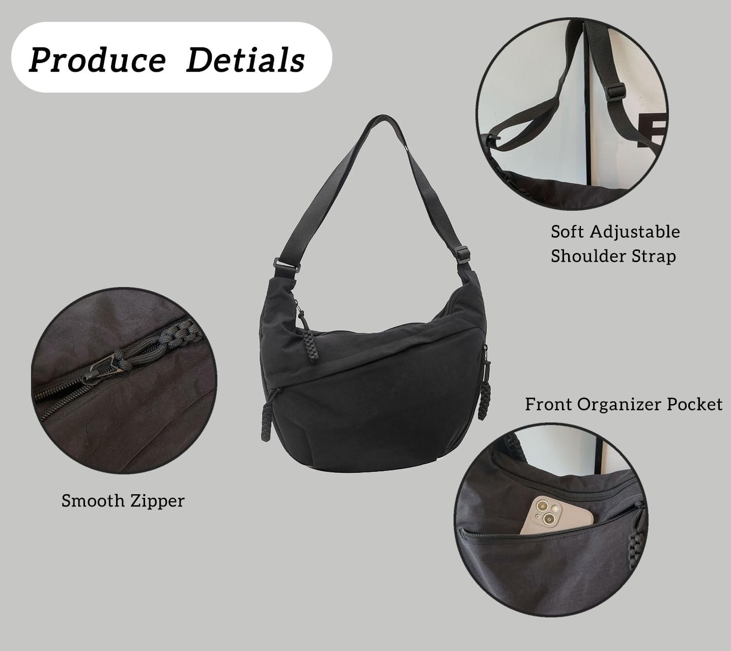 Crescent Crossbody Shoulder Bag For Women Hobo Bag Multi-Pocket Nylon Backpack Travel Shopping Dumpling Bag - Image 6