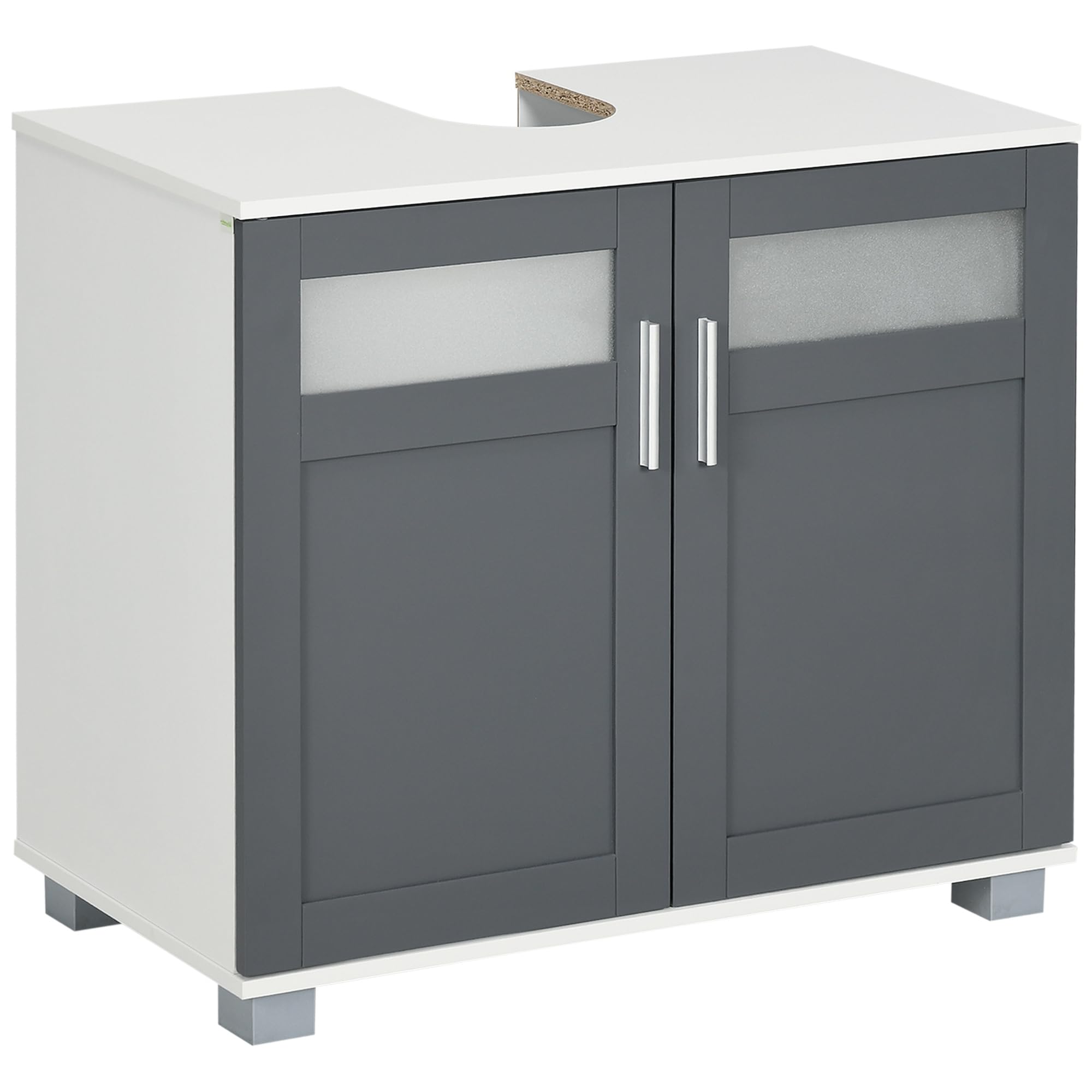 kleankin Meuble sous évier 2 Portes 69x35x59 cm Blanc et Gris