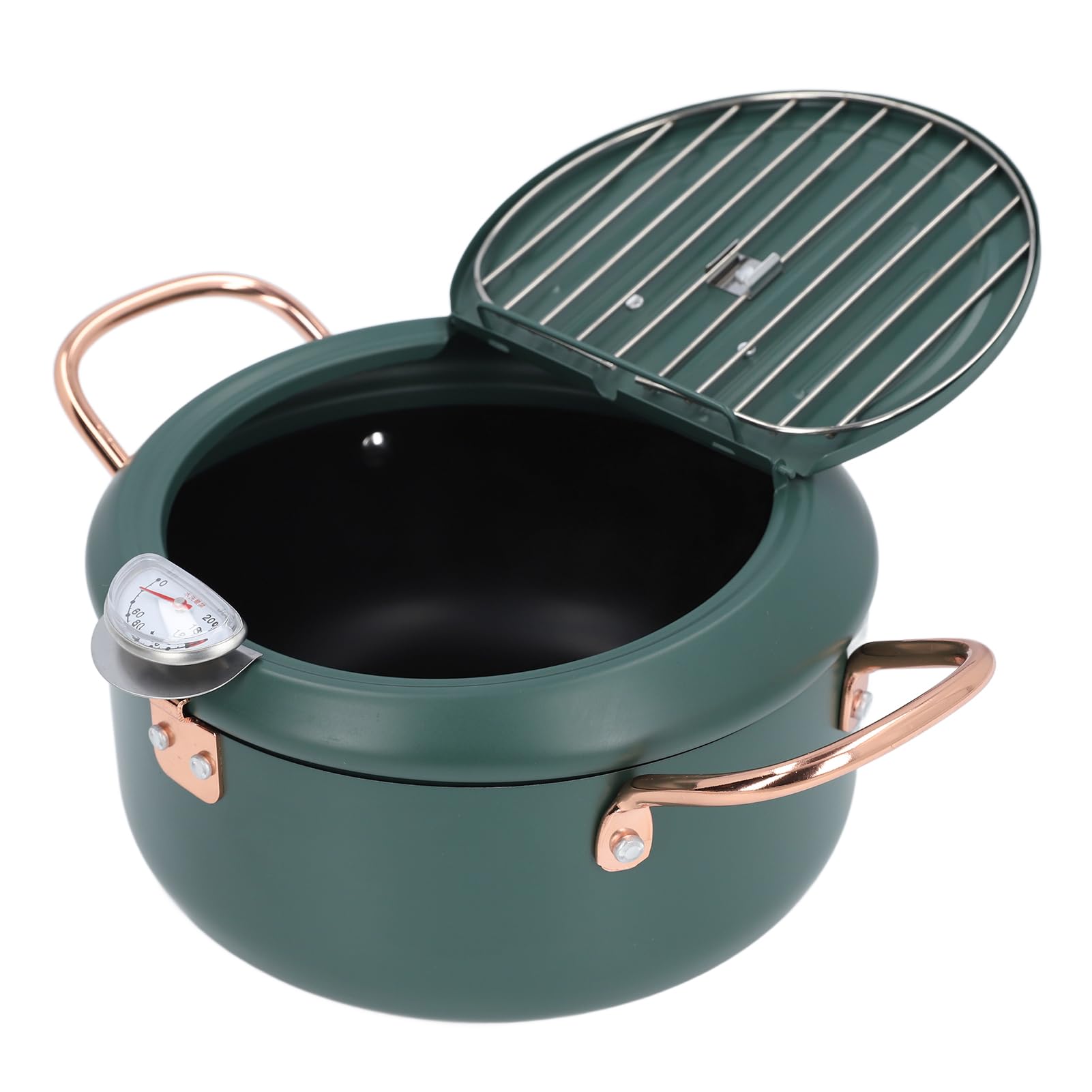 TOPINCN Deep Fryer Pot, Japanese Frying Pot Iron Frying Pot with Double Handles & Oil Temperature Gauge for Dishes Soup, Deep Fryer Pot with Lid for Kitchen French Fries Chicken