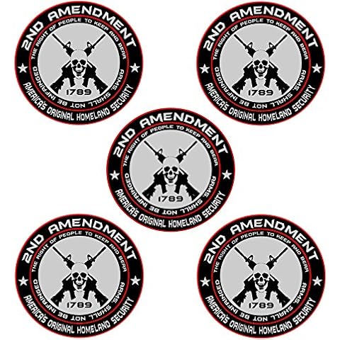 5x 2nd Amendment - America's Original Homeland Security Round Bumper Sticker Decal (5 Inch) Cover