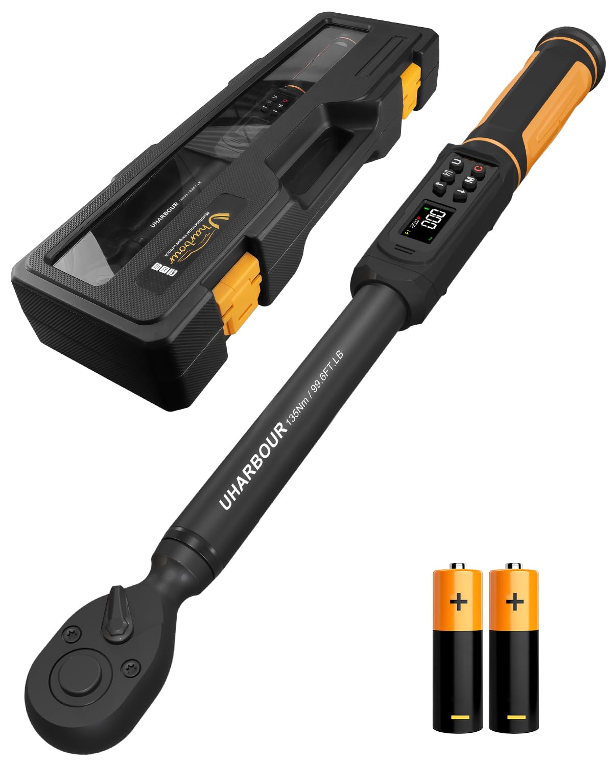 Uharbour Chiave dinamometrica digitale 3/8, gamma 100 ft-lbs./6,8-135 Nm, chiave dinamometrica elettrica con cricchetto a doppia direzione, precisione ± 2% con vibrazione, cicalino e allarme LED