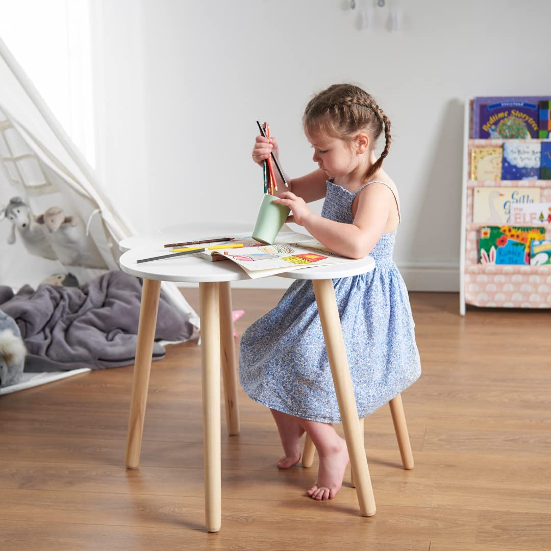 Haus Projekt Scrivania per Bambini e Sabello a forma di Nuvola (4-8 anni), Tavolo Scrivania in Legno per Bambini con Sgabello, Mobili per Bambini, Banco Scuol,a Tavolo per Attività, Cloud desk