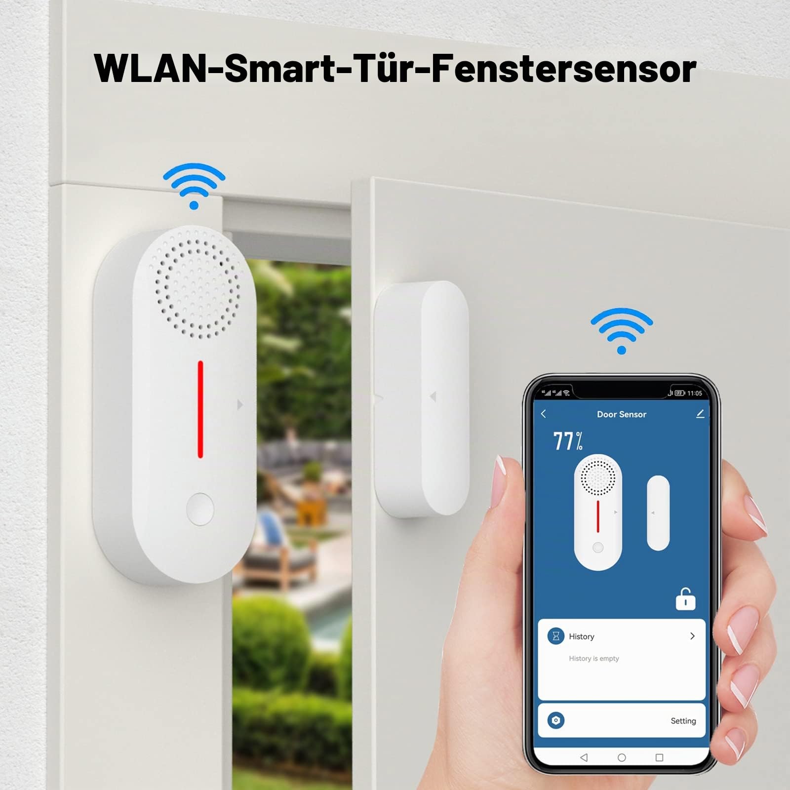 WiFi Smart Türsensor, drahtloser Türfenster Sensor Alarm, Mini Kontaktsensor für die Sicherheit zu Hause, Push Benachrichtigung, Lautstärke einstellbar, Timer, kompatibel Alexa/Google Assistant.4 Pack