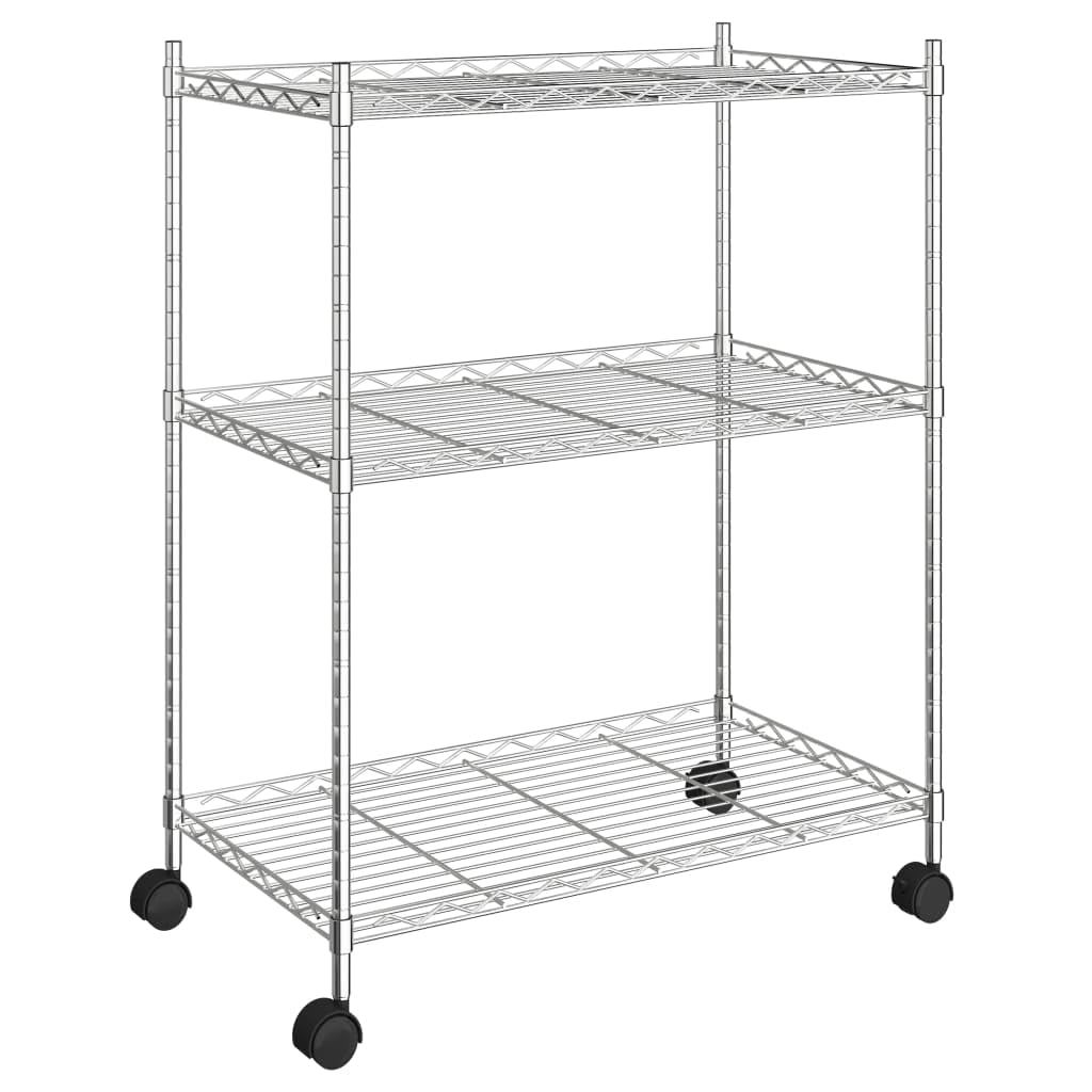 Homgoday Scaffale a 3 ripiani con ruote, 60 x 35 x 81 cm, cromato, 150 kg