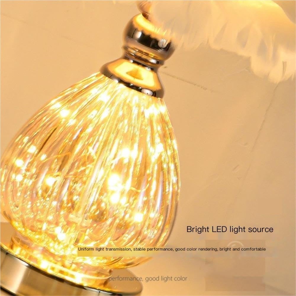 Lampada con piume, luce notturna ambientale romantica sul comodino | Paralume in piuma, base in ceramica, romantico, interruttore a pulsante, luce notturna(White)