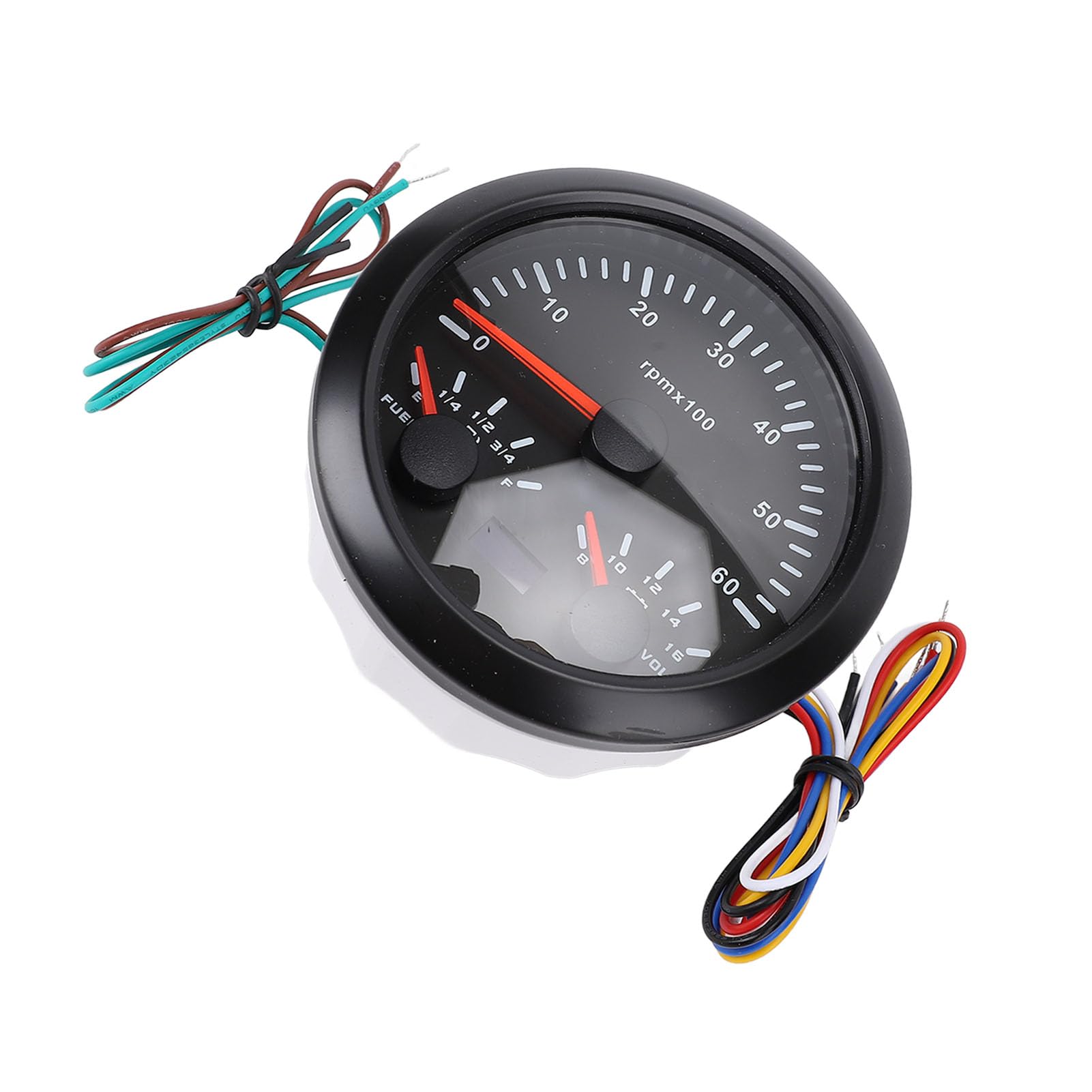 Obrotomierz 3 w 1 85 Mm, Woltomierz i Wskaźnik Poziomu Paliwa, Wskaźnik Napięcia DC 9–32 V, 6000 Obr./min, 8–16 V z 7-kolorowym Podświetleniem, Idealny do Samochodów, Statków i łodzi (Czarna