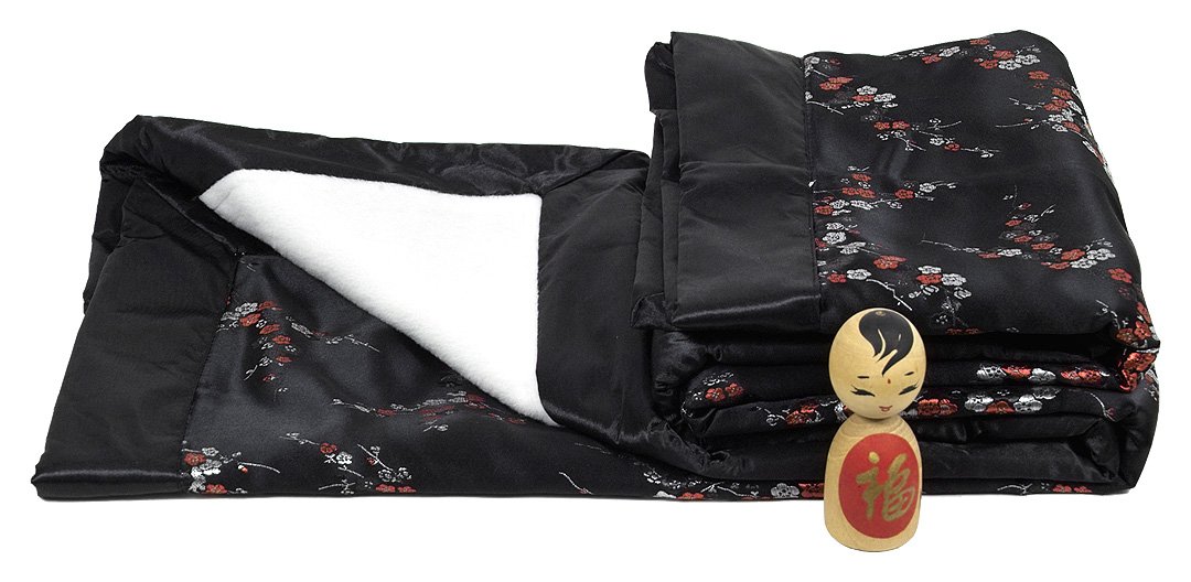 Brocade Baby Blankets in Black/Red+Silver Cherry Blossom Print