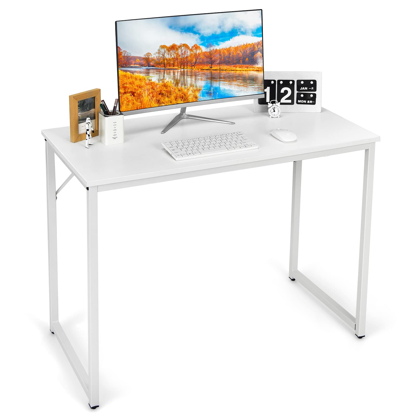 COSTWAY Escritorio para Ordenador 100 x 50 x 75cm, Mesa para Ordenador Portátil de Estilo Moderno y Sencillo para la Oficina, Acero, Fácil de Montar (Blanco)