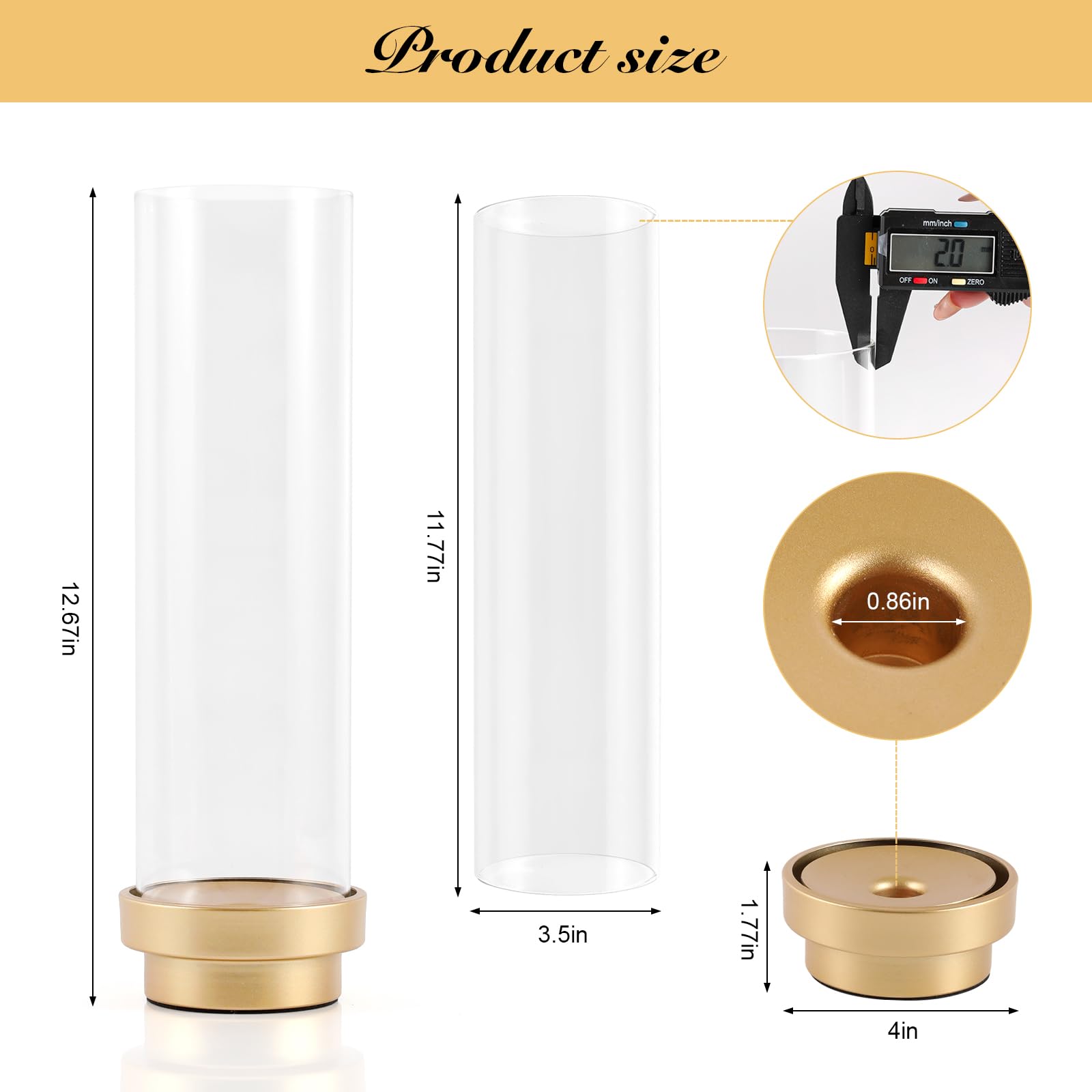 Gold Hurricane Candle Holders Set of 2 – Multi-Use Taper & Pillar Candle Stands with Removable Glass Sleeves – Matte Gold Metal Centerpieces for Weddings, Dining Table, Holidays, and Home Decor