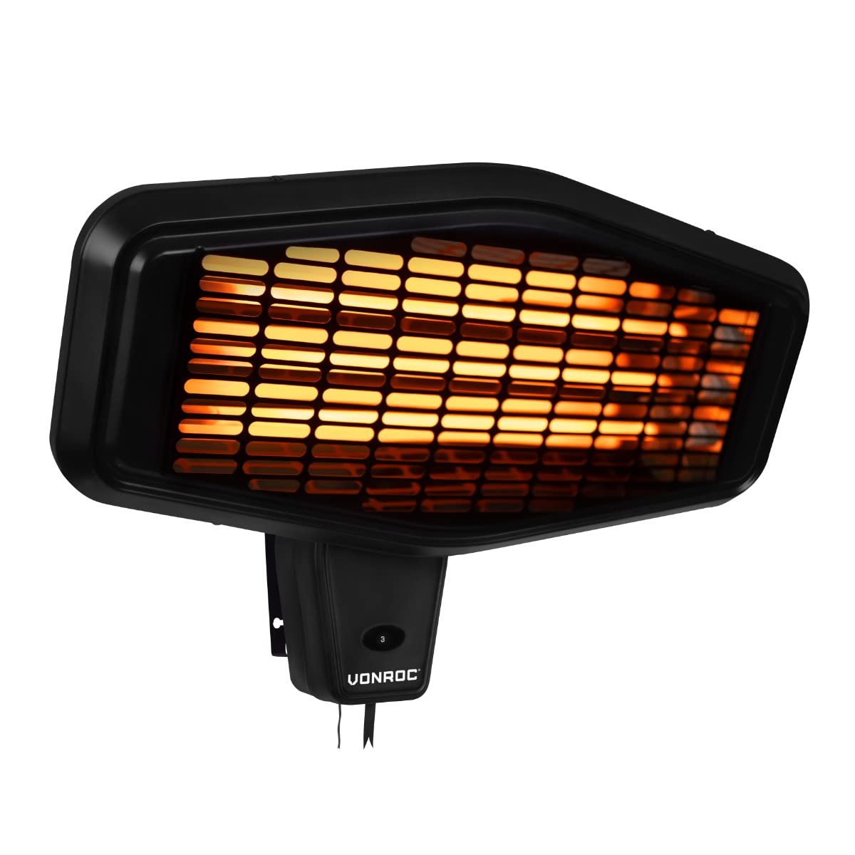 Calefactor de Infrarrojos VONROC Amiata 2200W – 3 Niveles de Calor, Montaje en Pared, IP34 Resistente a Salpicaduras, Rápido Calentamiento en 20s, Ideal para Terrazas y Porches