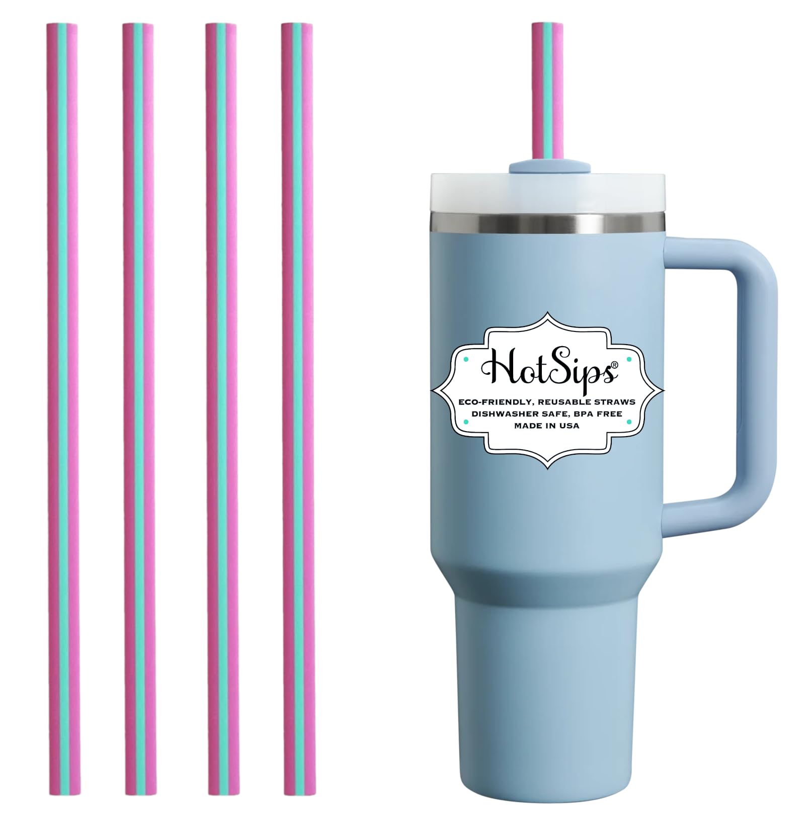 Extra Long Reusable Straws Made in USA, Cups 20-44 oz For Hot and Cold Beverages Water/Coffee/Tea (4 Extra Long 12")