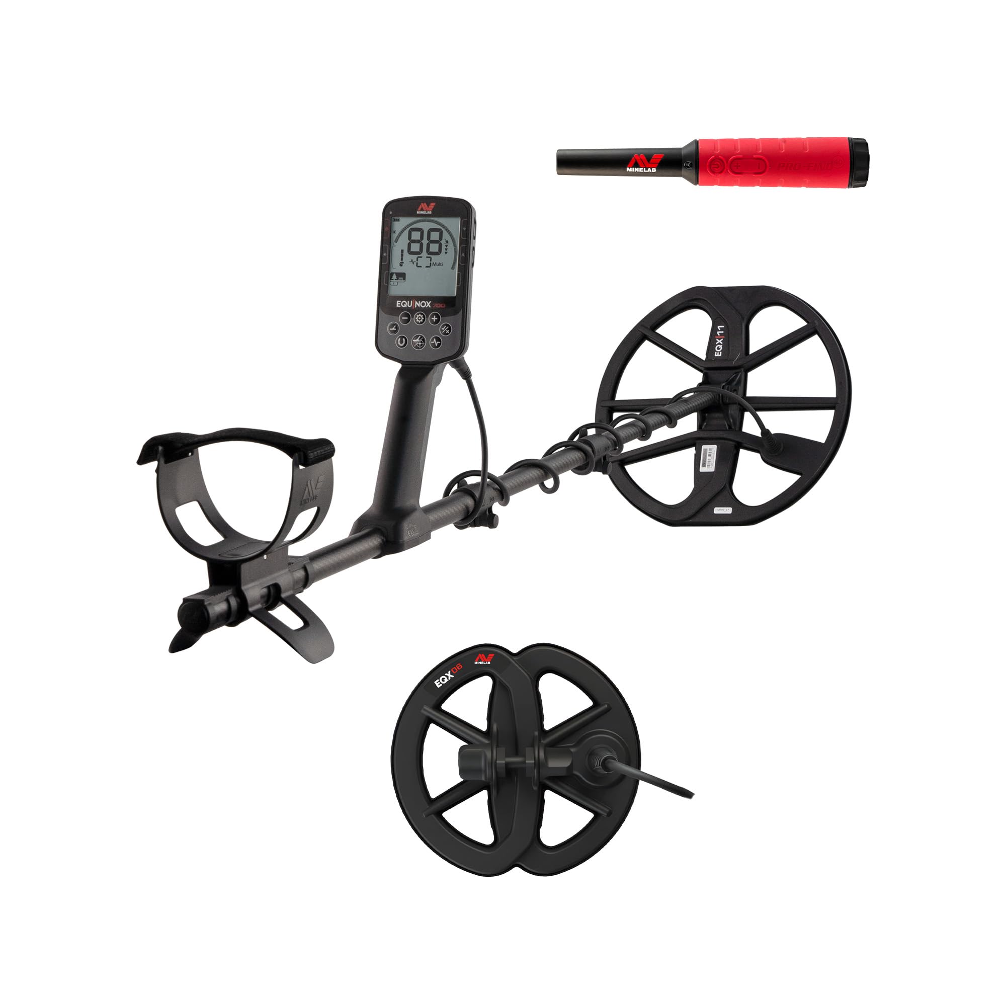 MINELAB Equinox 700 Multi-Frequency Collapsible Metal Detector Bundle for Adults with EQX 11" & 6" Waterproof Coils, Wireless Headphones & PRO-FIND 40