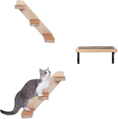 Miniatura 5 de Purife Paquete de 2 estantes reversibles de escalada para gatos, escaleras de pared grandes hechas a mano para gatos, escalera rascadora para gatos,