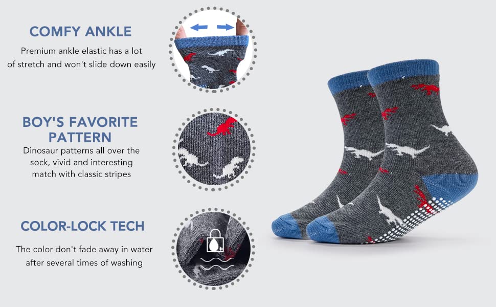 Image of Non Slip Kids Toddler Socks with Grip, Anti Skid Boys Girls Socks for Children Baby Crew Socks for 0-2 | Non Slip Anti Skid Crawling Toddler Socks with Grippers (12-24 Months, 12)