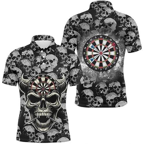 MaroYanYML Camiseta Tipo Polo para Hombre con gráfico Divertido de Dardos Tablero de Calavera Estampado 3D suéter Casual Uniforme para Jugadores y entusiastas de los Dardos