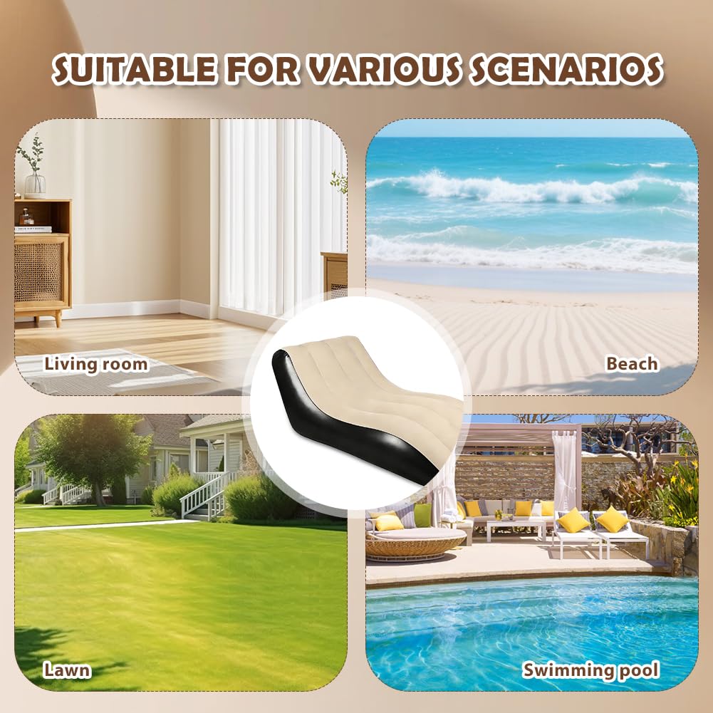 Sofá inflable, sofá hinchable, sofá hinchable, sofá hinchable, para camping, sillón hinchable con funda de felpa, capacidad de carga de 300 kg, para interior y exterior, color marrón