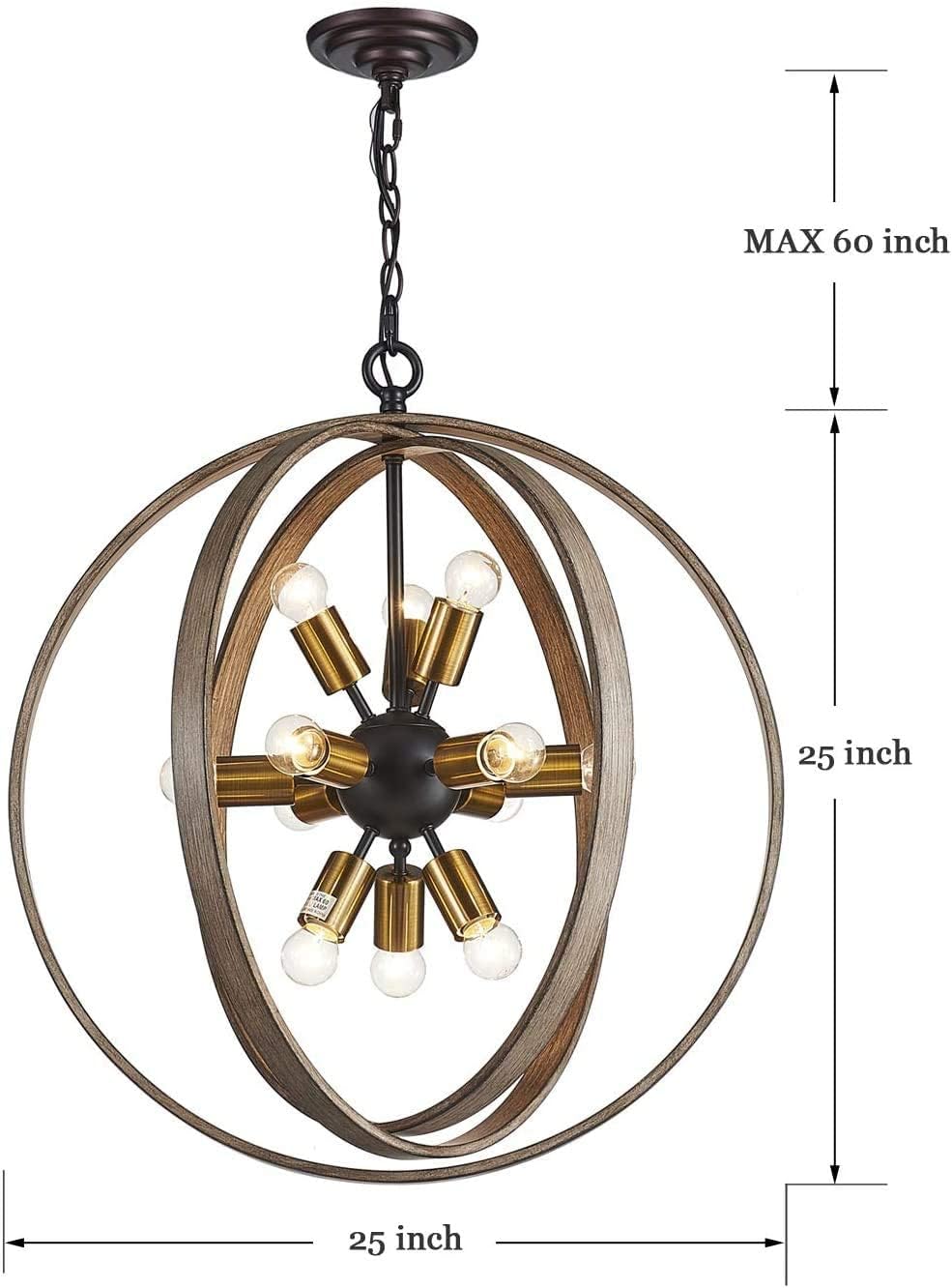 Exclusive Special Saint Mossi Antique Chandelier Lighting in Brass Finish,Globe Pendant Light with 12 Lights,Rustic Farmhouse Pendant Lighting,H25 x D25 with Adjustable Chain Product Deal Saint Mossi Antique Chandelier Lighting in Brass Finish,Globe Pendant Light with 12 Lights,Rustic Farmhouse Pendant Lighting,H25 x D25 with Adjustable Chain