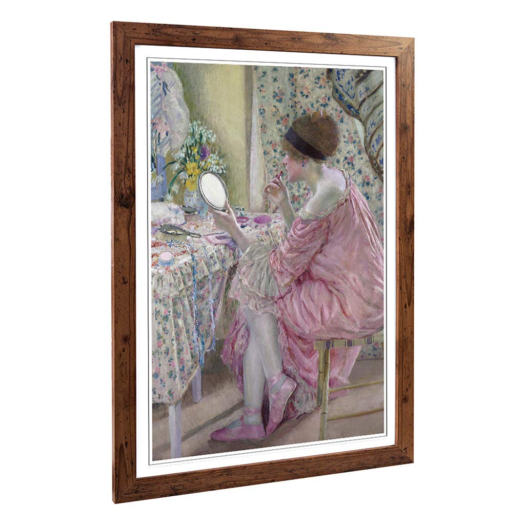 Big Box Art Framed Print of Frederick Carl Frieseke Woman Putting on her Makeup Design | Wall Art Picture| Home Decor for Kitchen, Living Room, Bedroom, Office, Walnut, A2 / 24.5x18 Inch / 62x45cm