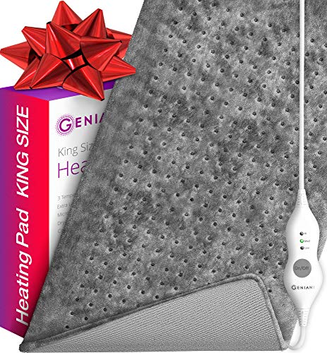 XXL Heating Pad - Electric Heating Pad for Moist and Dry Heat Therapy - Fast Neck/Shoulder/Back Pain Relief at Home - [18"x26"] GENIANI (Tabby Gray)