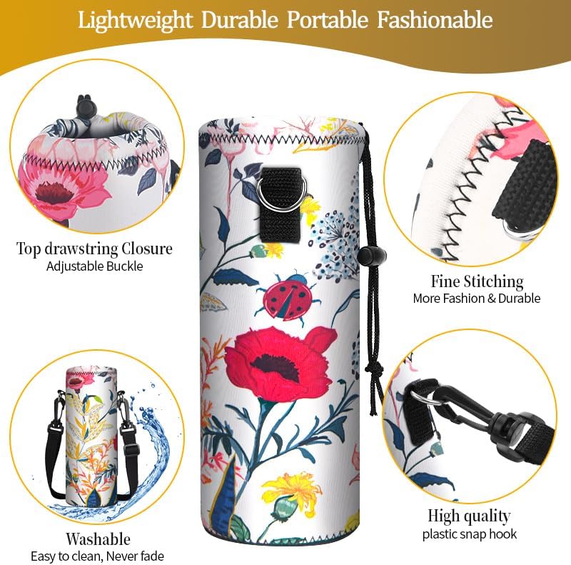 ToLuLu Water Bottle Carrier Bag Case, Insulated Neoprene Water Bottle Holder Pouch Cover 750ML 1000ML with Adjustable Shoulder Strap, for Stainless Steel/Glass/Plastic Bottles, Sport Energy Drinks - Image 3