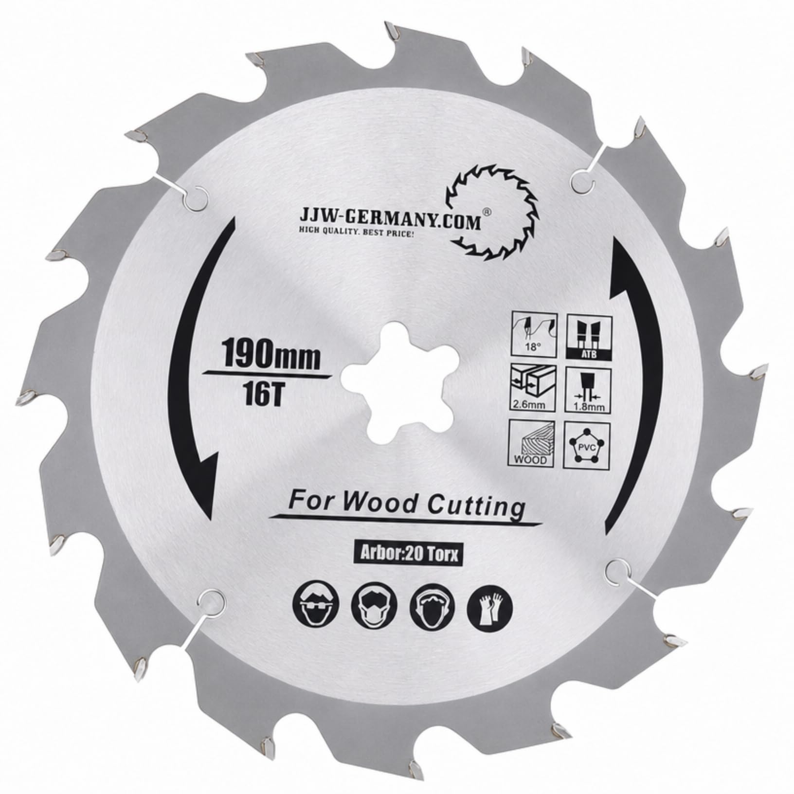 JJW – Germany HM – lama per sega circolare HANNA 190 x 2,6 x 20 Torx Z = 16 WZ per Festo Festool Precisio CS 50, 1 pezzo, 4250980691330