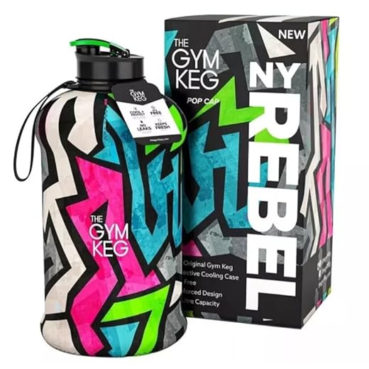 The Gym Keg Sports Water Bottle (2.2 L) Insulated | Half Gallon | Carry Handle | Big Water Jug for Sport | Large Reusable Water Bottles | Ecofriendly, Tritan BPA Free Plastic, Leakproof (NY Rebel)