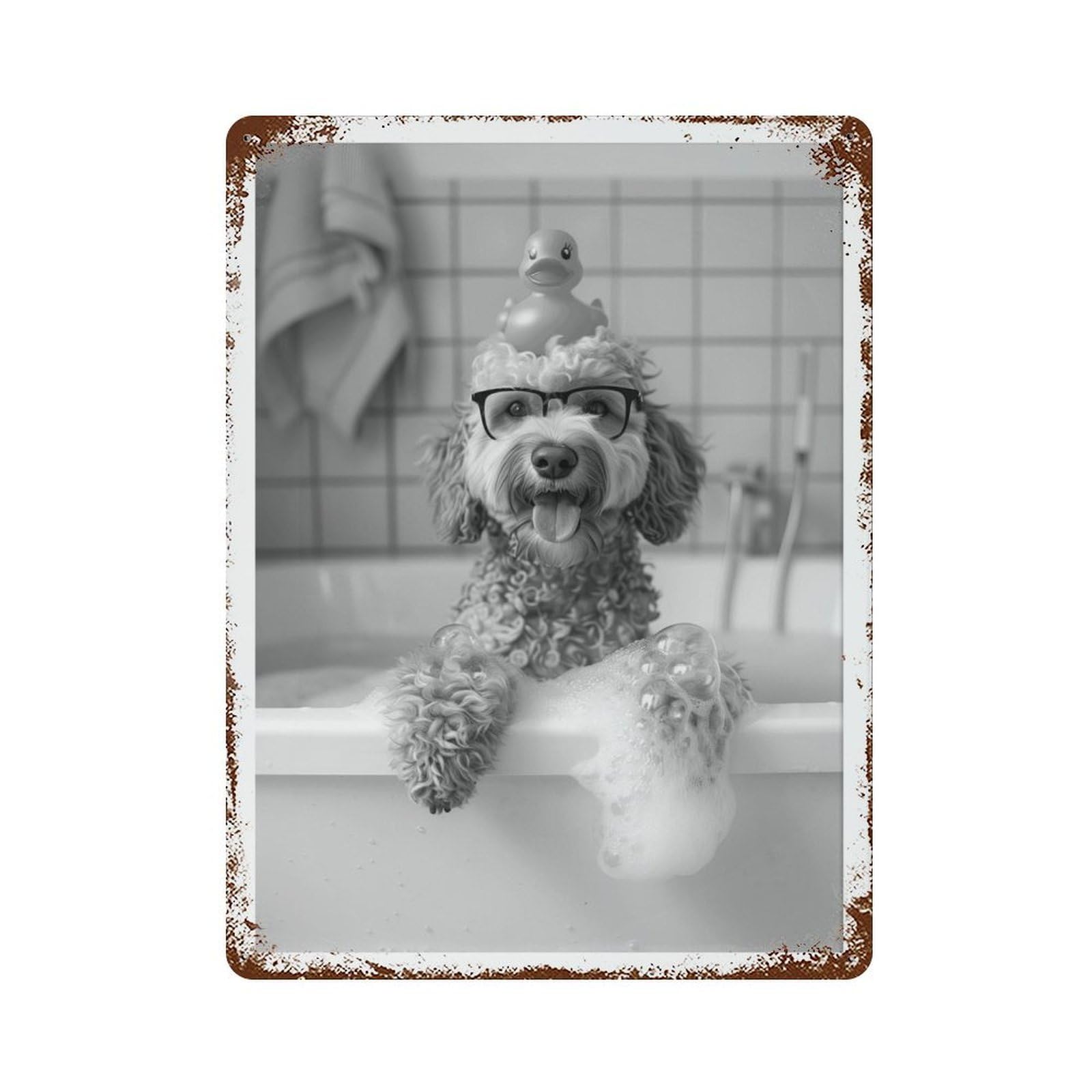 xiaoxiaoshen Goldendoodle Bath Dog in Bathtub Funny Doodle Wall Decor Art Metal Tin Poster Modern Home Decor Art Home Bar Shop Decorations Vintage Sign 40x30cm